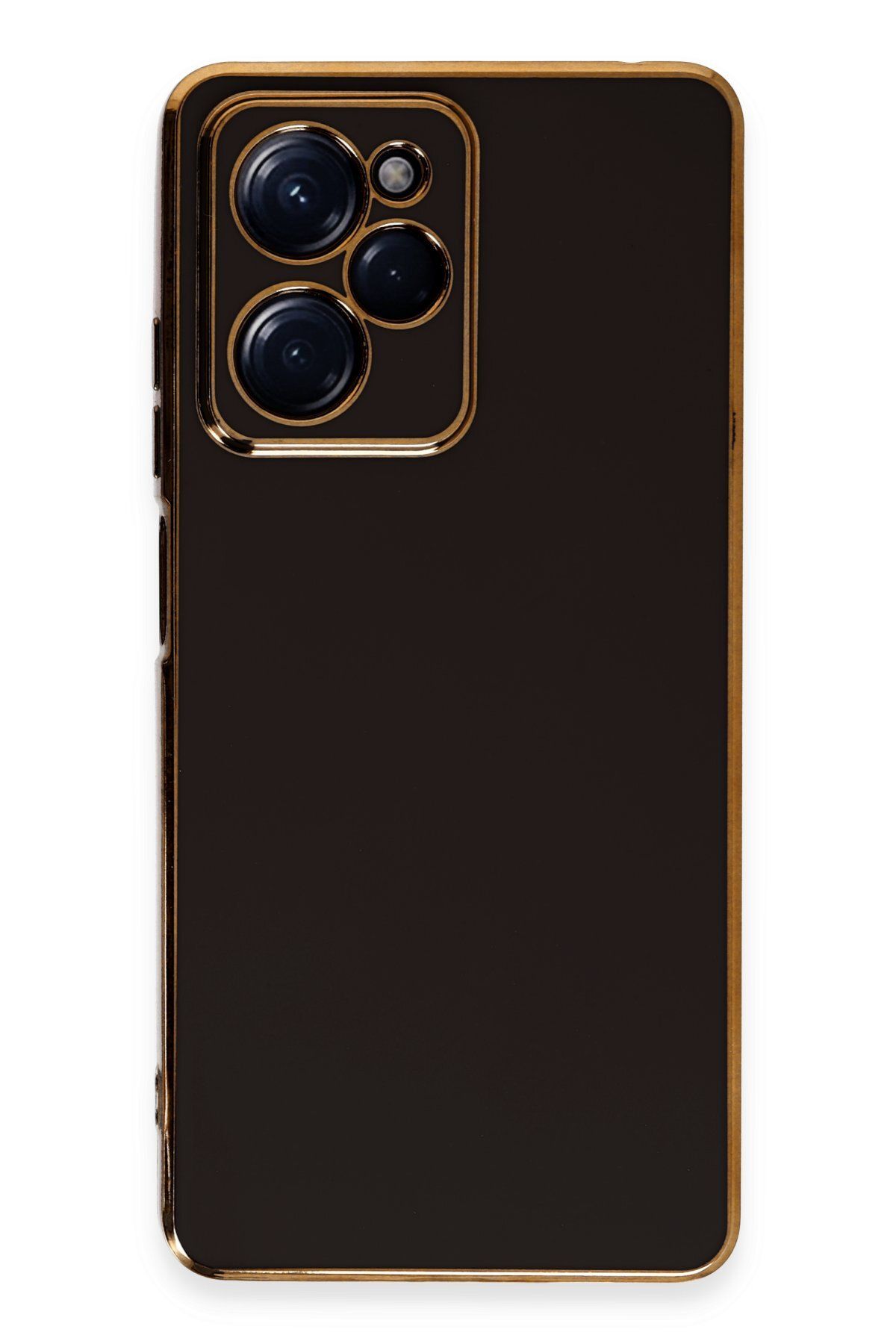 AQUA AKSESUAR Xiaomi Poco X5 Pro 5G Uyumlu Parlak Altın Kenarlı Kamera Korumalı Dayanıklı Kılıf - Siyah