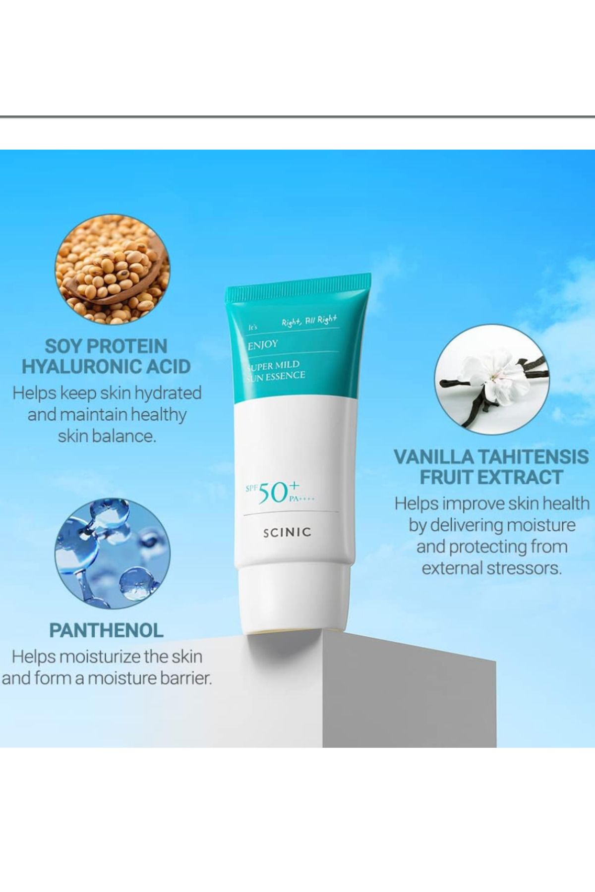 Scinic Enjoy Super Mild Sun Essence SPF50+ PA++++ (50ml) |Korean Skincare, KORE Vegan Güneş Kremi