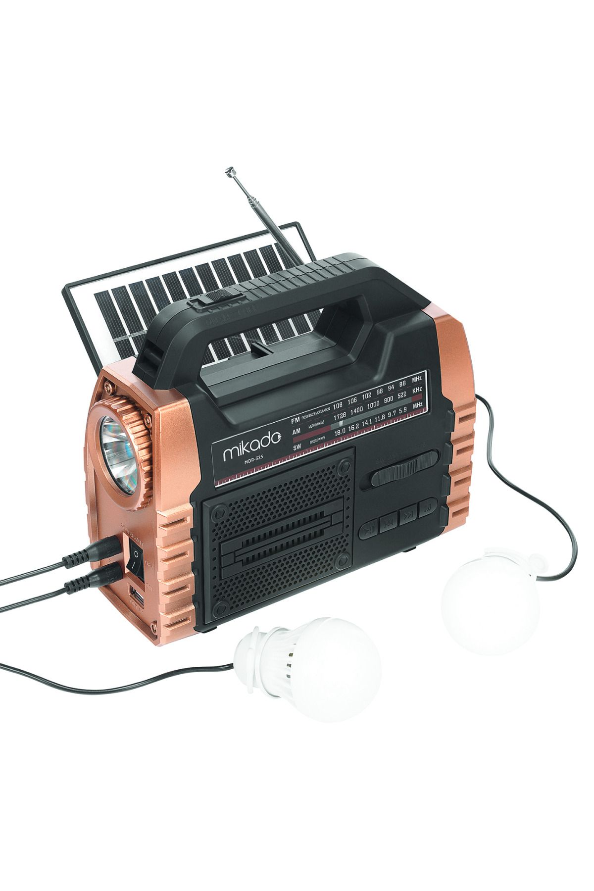 Mikado Ahşap USB- TF Destekli FM/AM/SW/BT+SOLAR+Power Bank 3 Band Klasik Radyo