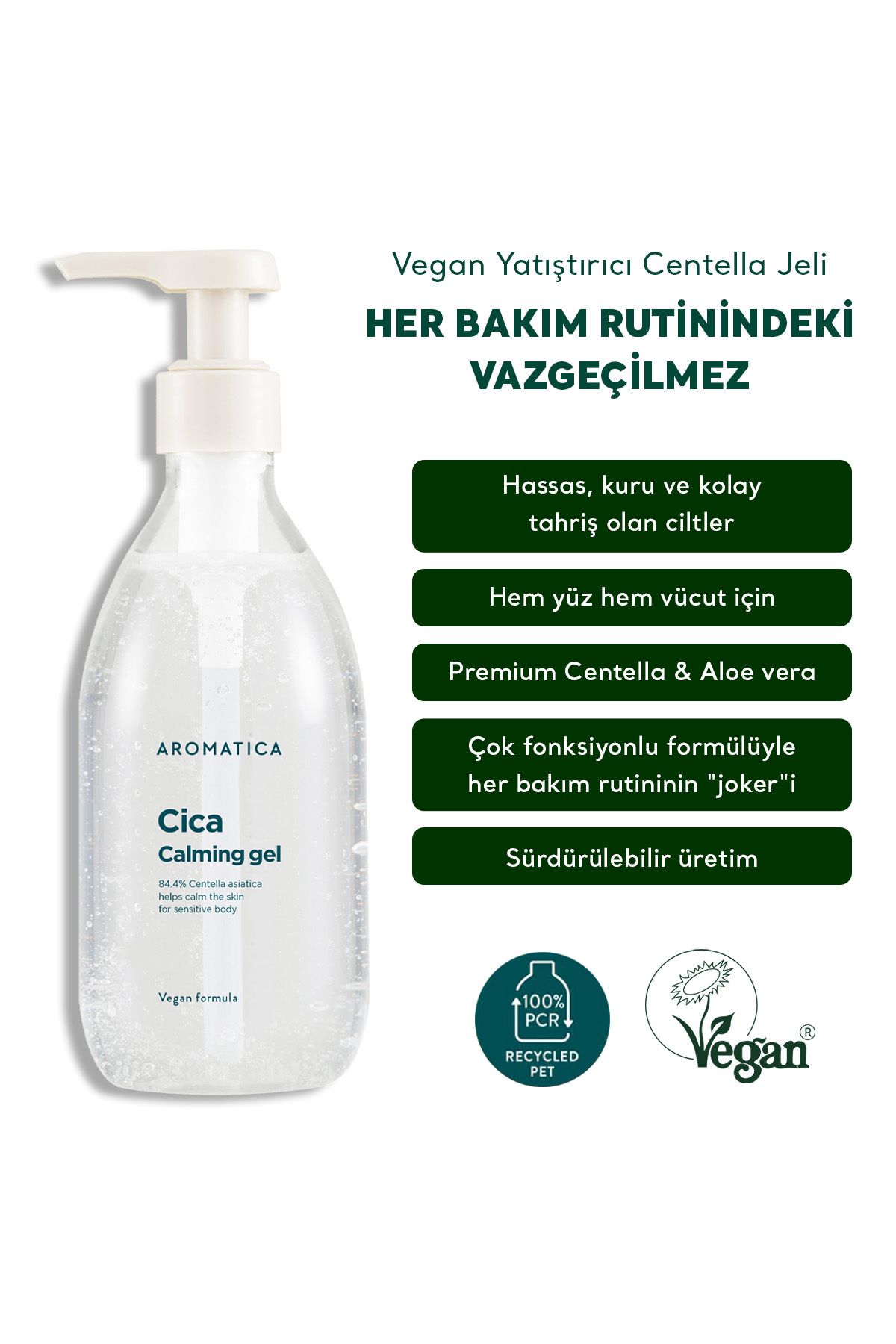 Aromatica Cica Calming Gel 300ml – Vegan Yatıştırıcı Centella Jeli