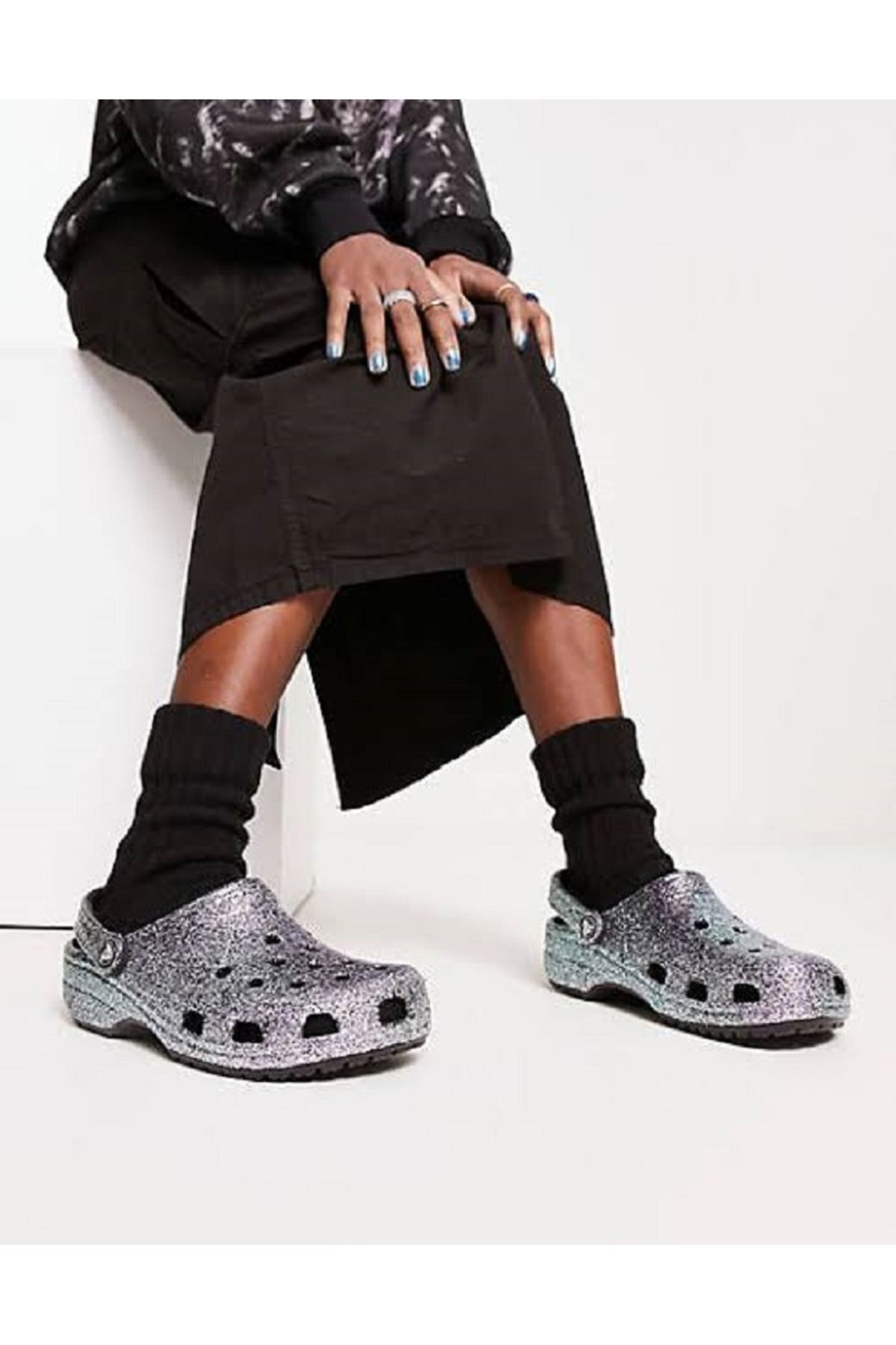 Crocs Classic Glitter  Clog Noir-Multi Rayures