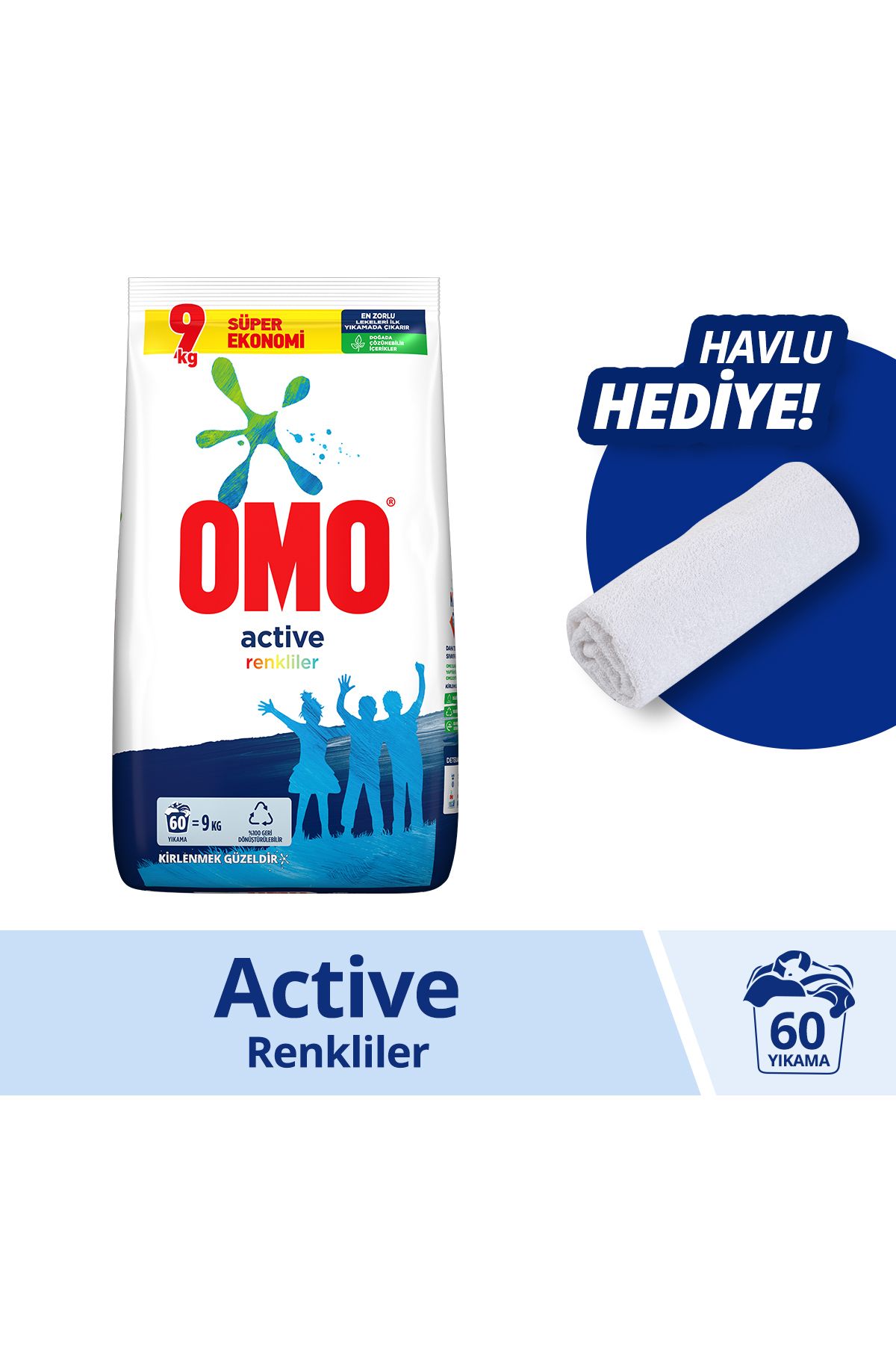 Omo Active Fresh Toz Çamaşır Deterjanı Renkliler Leke Çıkarıcı 9 Kg X1 Havlu Hediye
