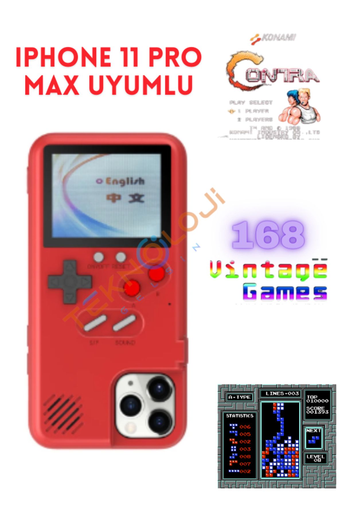 Teknoloji Gelsin Iphone 11 Pro Max Kılıf Vintage Oyun Retro Atari Kılıf 168 Oyun Gameboy Telefon Koruyucu