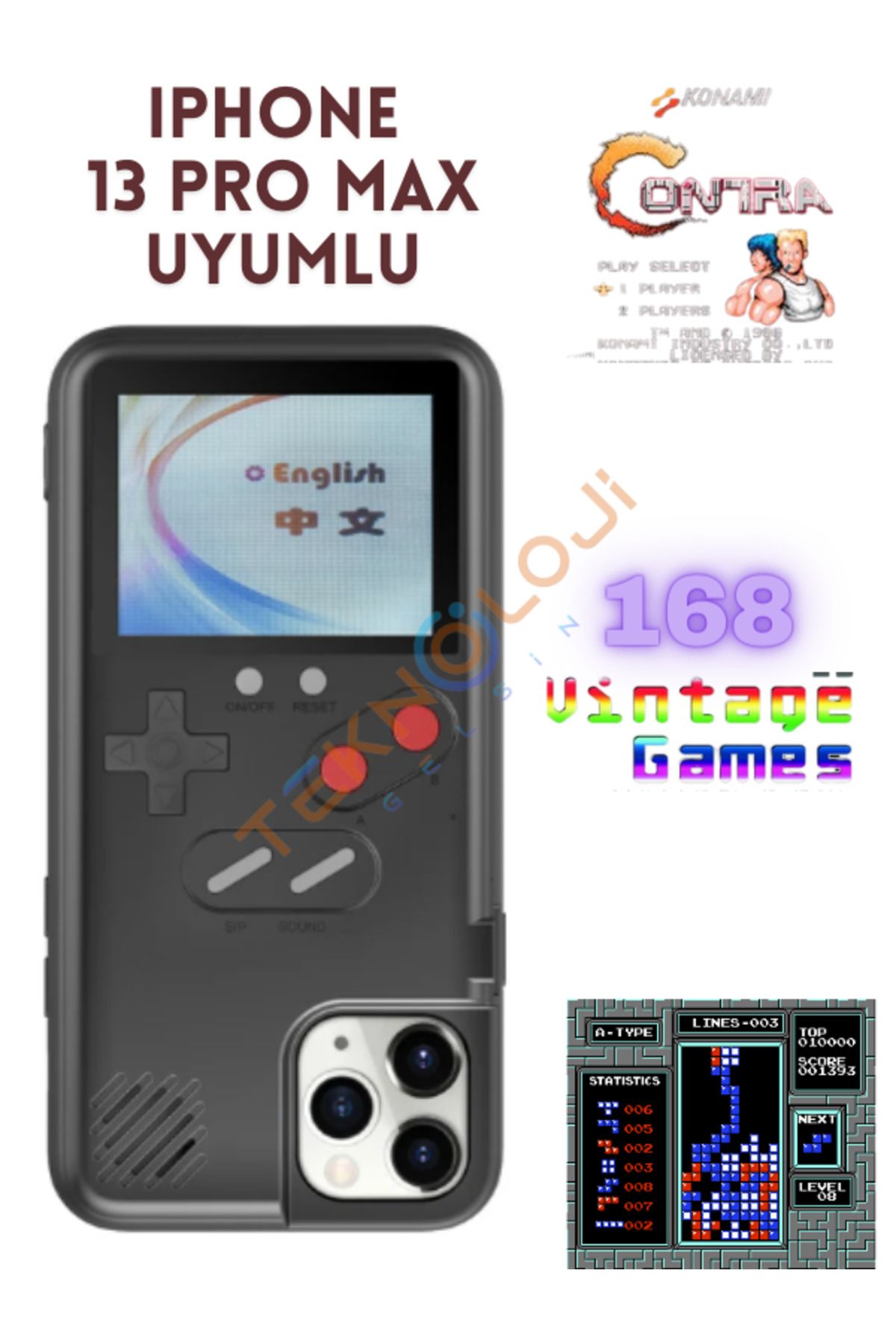 Teknoloji Gelsin Iphone 13 Pro Max Kılıf Vintage Oyun Retro Atari Kılıf 168 Oyun Gameboy Telefon Koruyucu