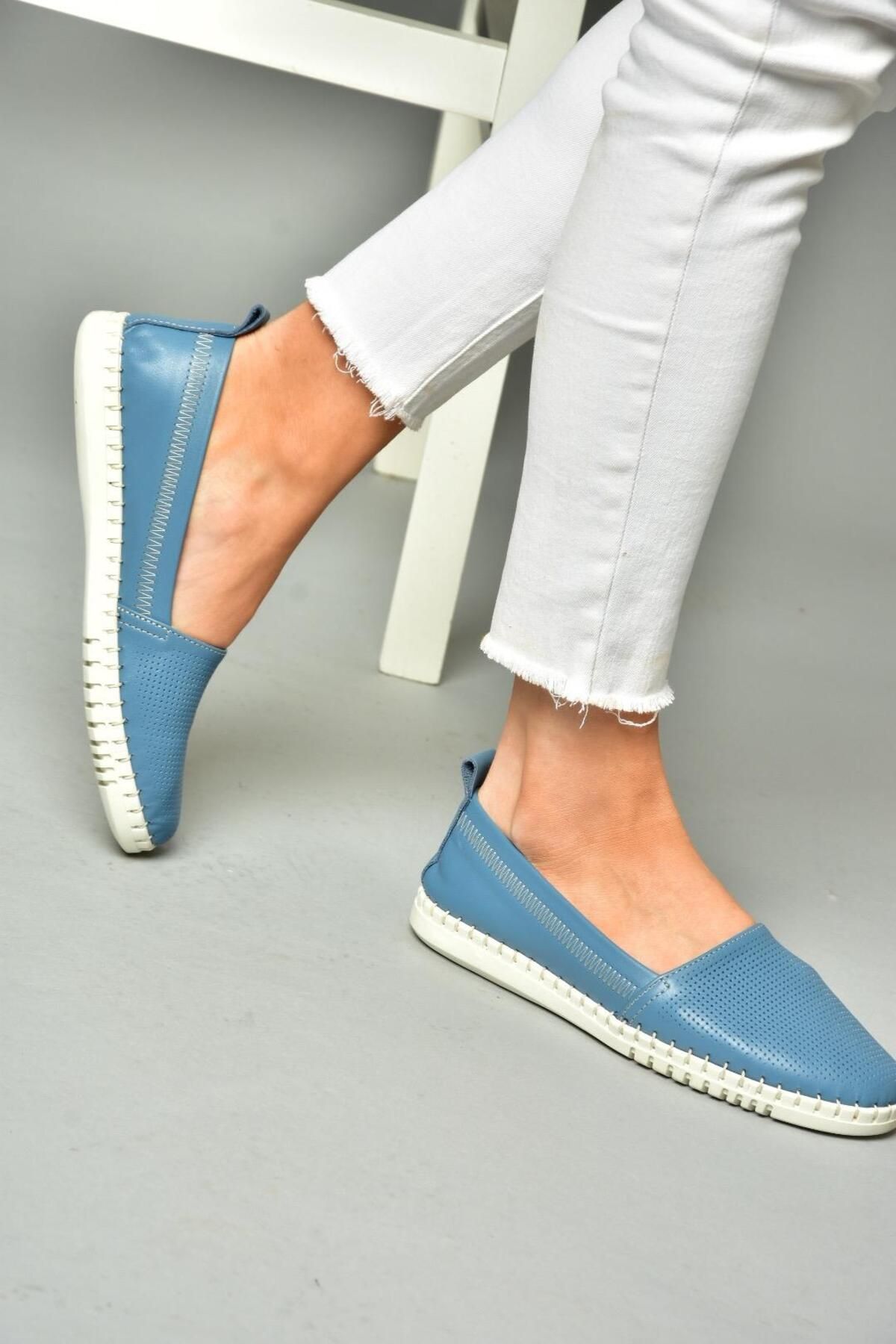 Fox Shoes P555031503 Mavi Hakiki Deri Kadın Ayakkabı