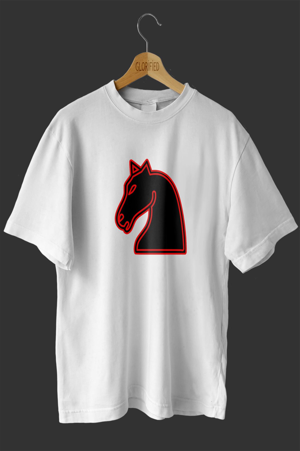NOVVO Satranç Atı Tasarım Baskılı Oversize T-shirt ( Tişört )