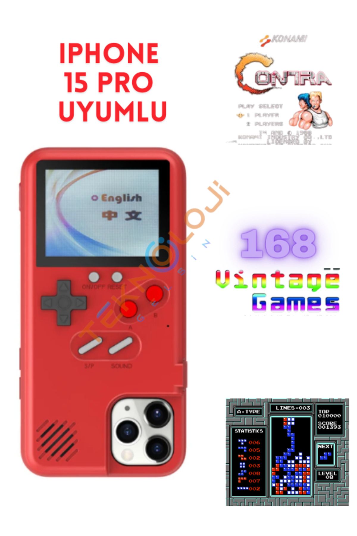 Teknoloji Gelsin Iphone 15 Pro Kılıf Vintage Oyun Retro Atari Kılıf 168 Oyun Gameboy Telefon Koruyucu