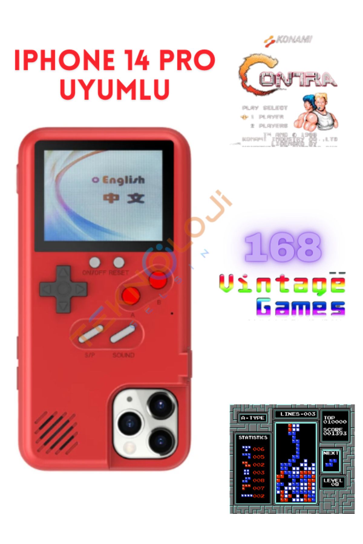 Teknoloji Gelsin Iphone 14 Pro Kılıf Vintage Oyun Retro Atari Kılıf 168 Oyun Gameboy Telefon Koruyucu