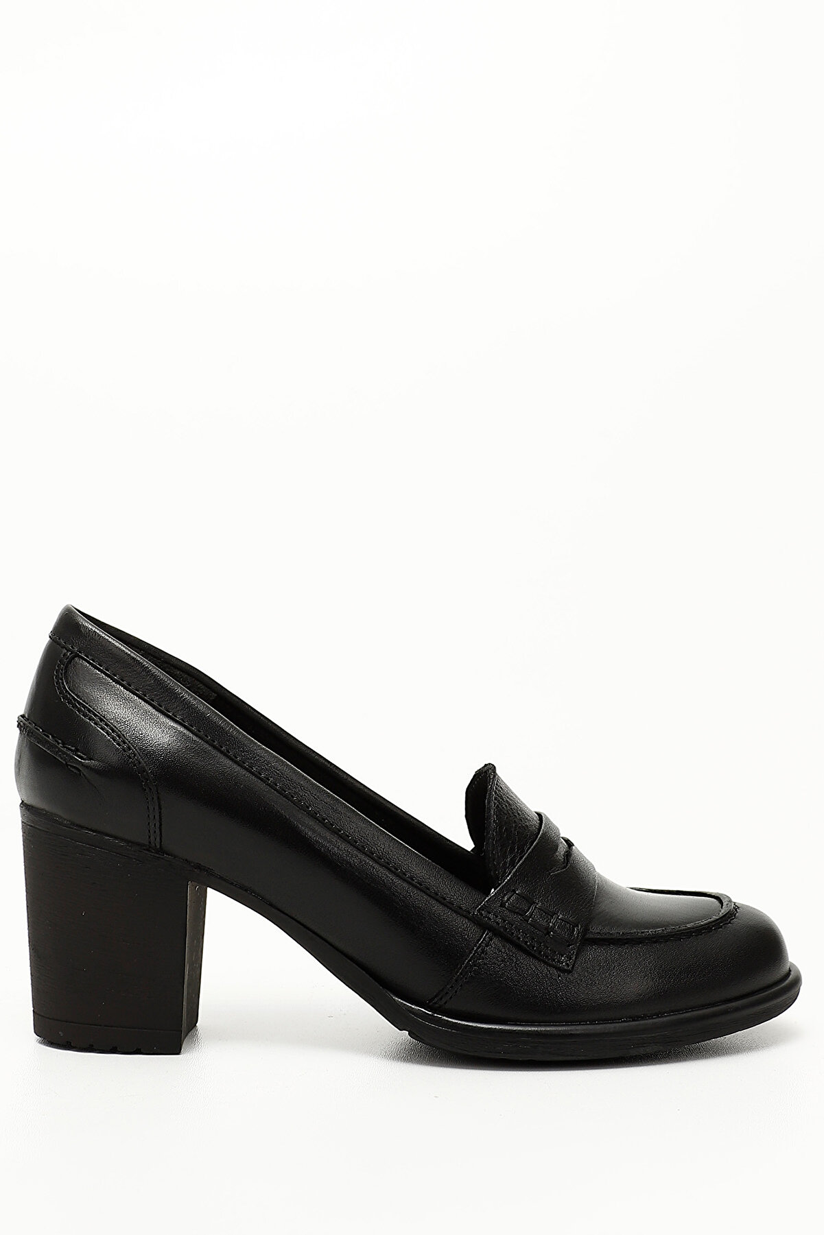 GÖNDERİ(R) Siyah Gön Hakiki Deri Yuvarlak Burun Kalın Topuklu Kauçuk Taban Loafer Kadın Ayakkabı 24072