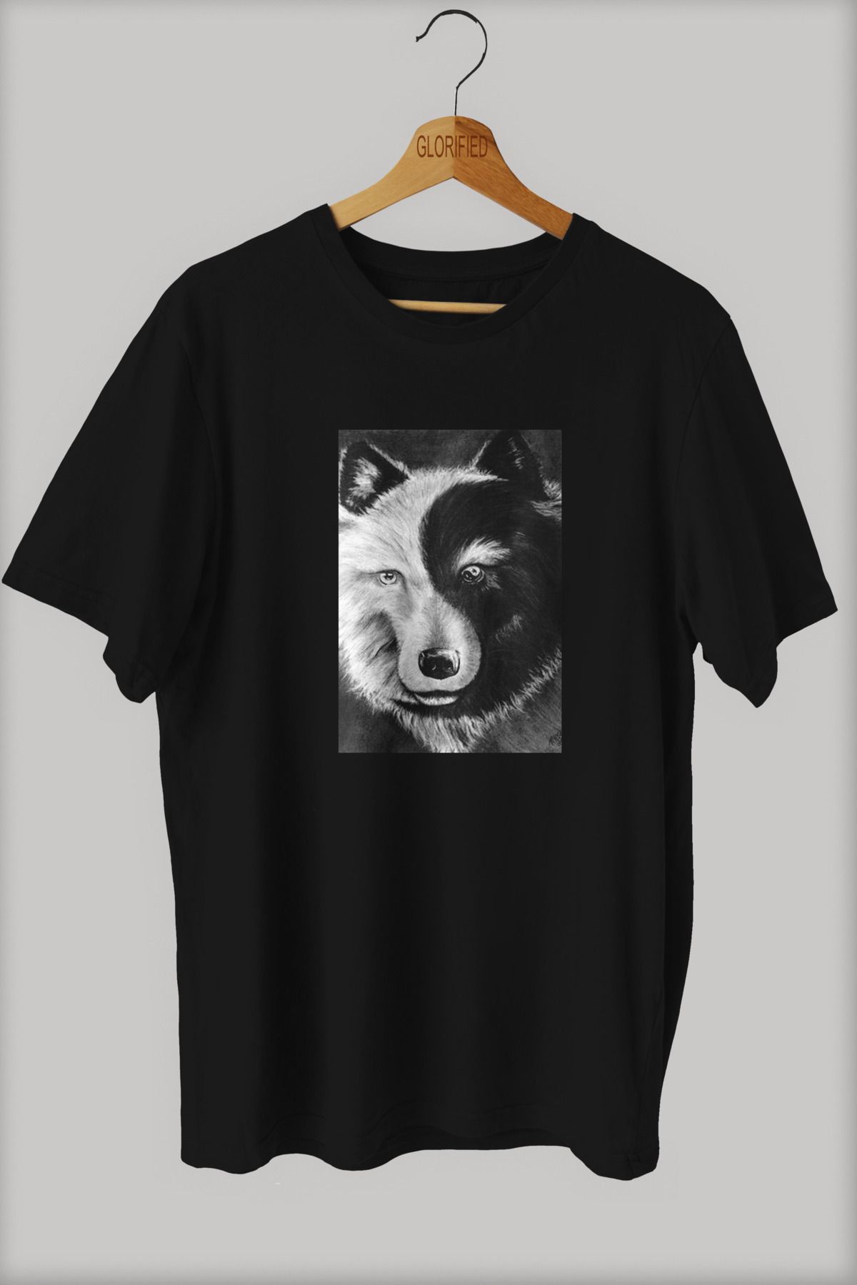 NOVVO Yin Yang Bozkurt Tasarım Baskılı Oversize T-shirt ( Tişört ) %100 Cotton