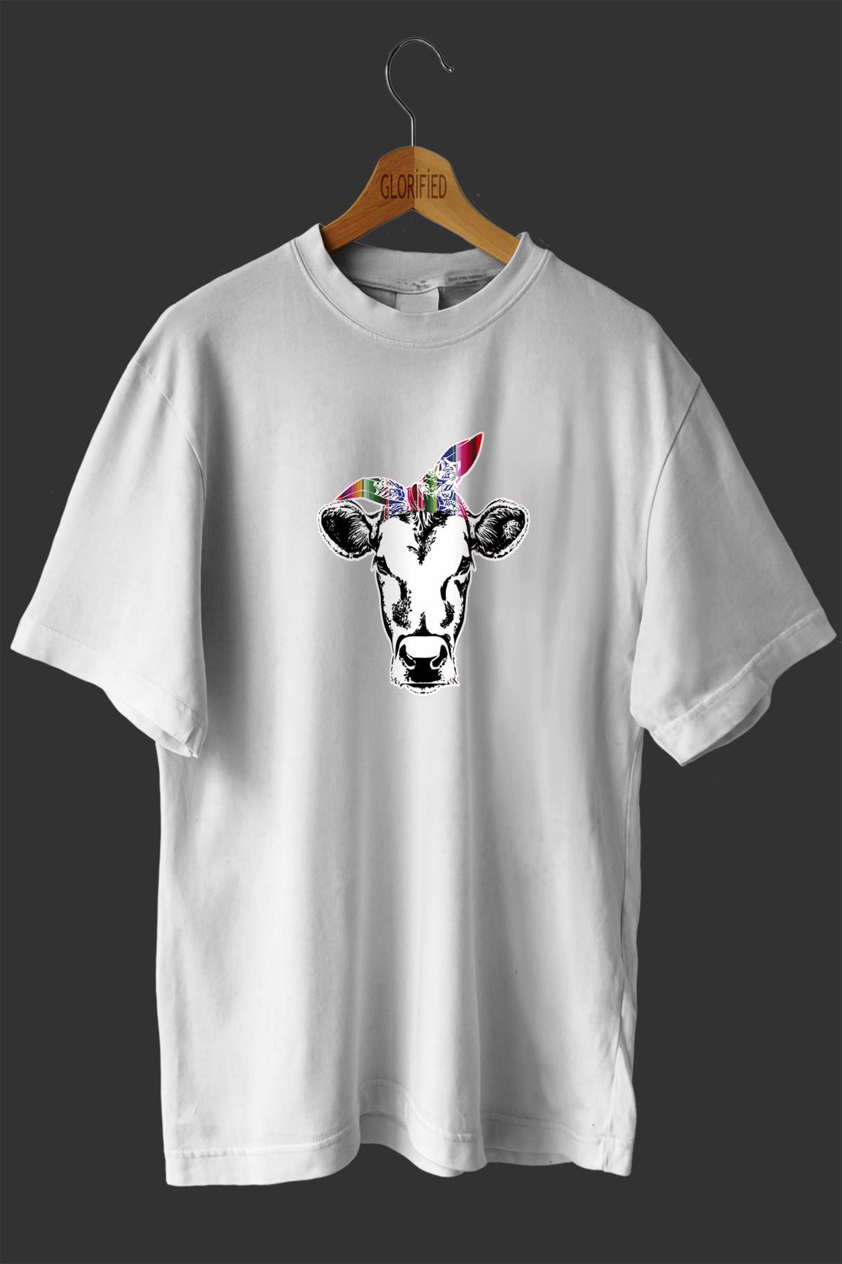 NOVVO Bandanalı İnek Tasarım Baskılı Oversize T-shirt ( Tişört )