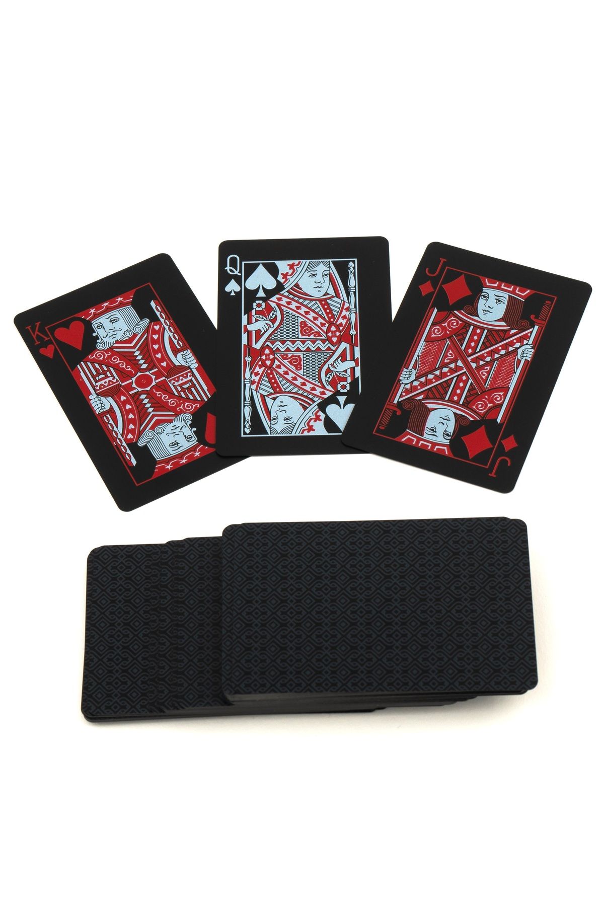 Spelt İskambil Kağıdı Destesi Oyun Kartları Su Geçirmez Pvc Parlak Siyah Kırmızı Deste 8,7cm X 5,7cm 54'lü