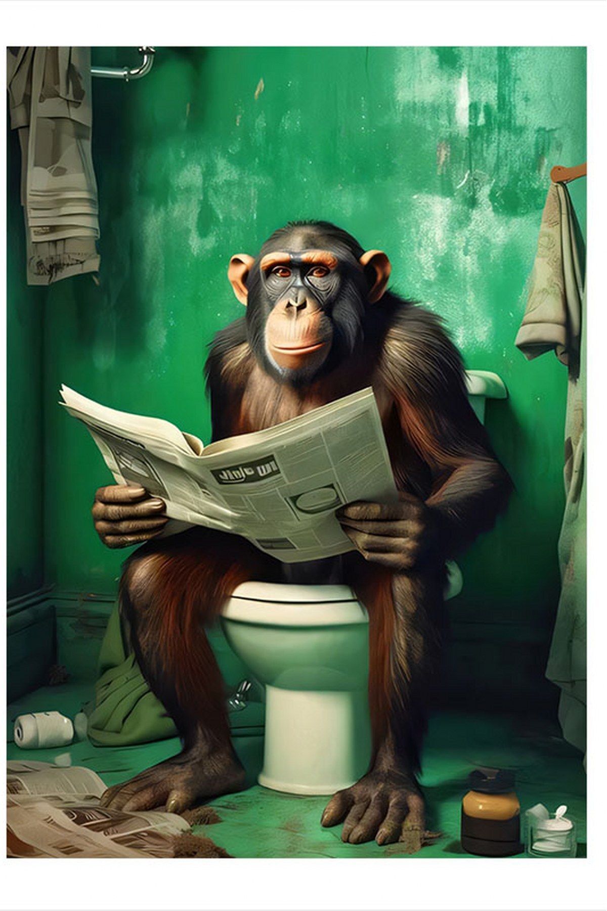 Tablomega Tuvalette Dergi Okuyan Maymun Charlie Hediyelik Ahşap Tablo 35cm X50cm