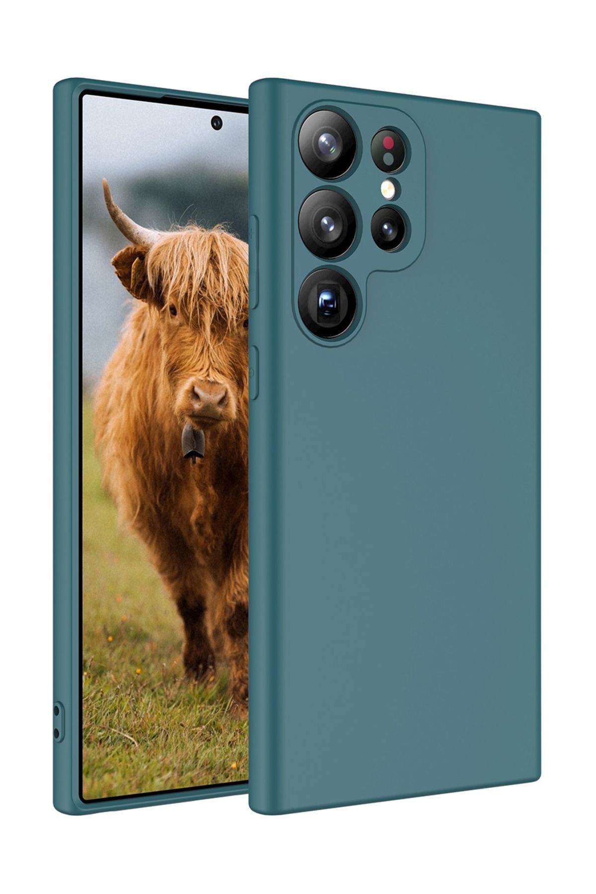 Eiroo Lansman Samsung Galaxy S23 Ultra Kamera Korumalı Yeşil Silikon Kılıf