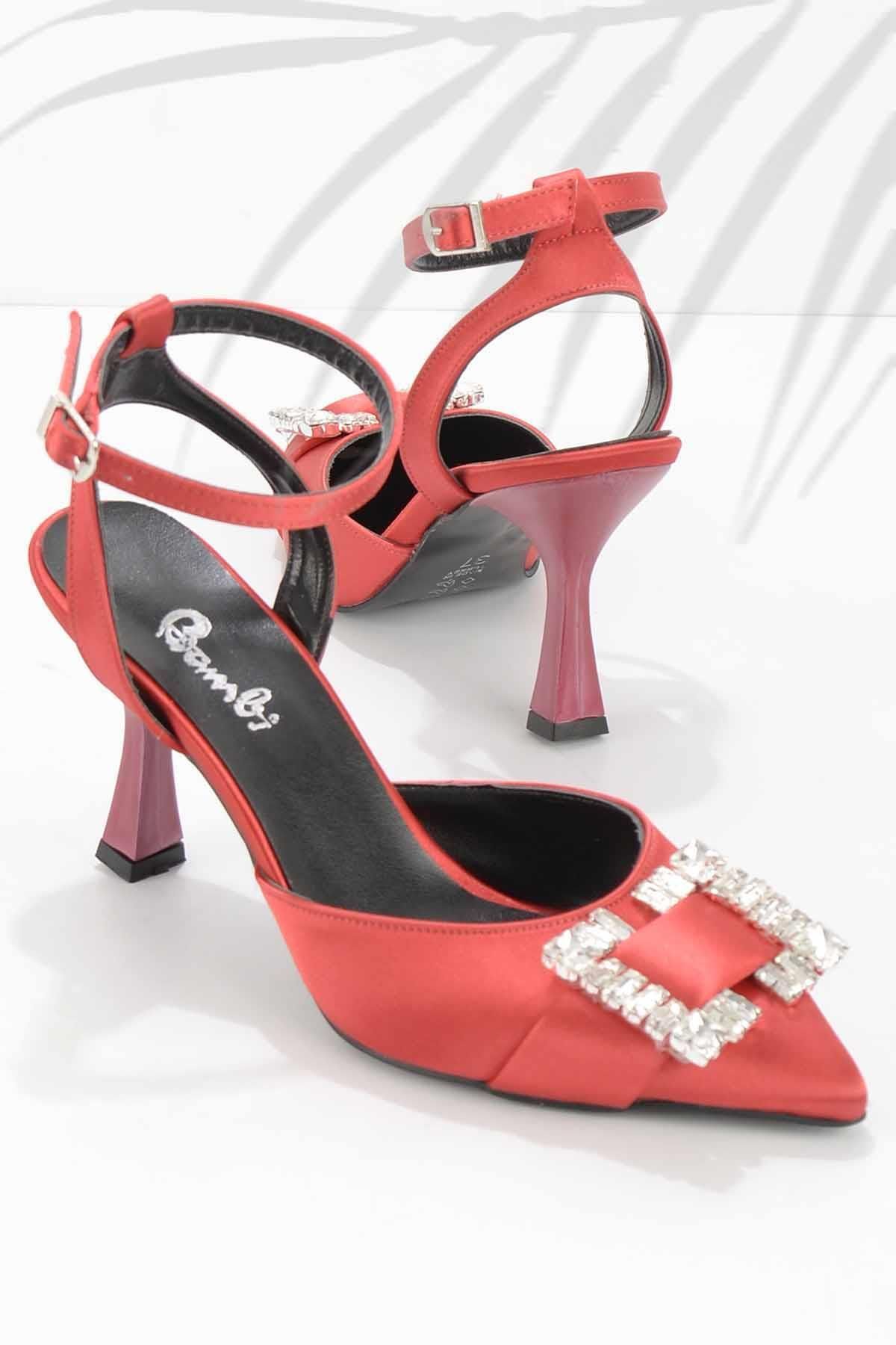 Bambi Kırmızı Saten Kadın Klasik Topuklu Ayakkabı K01596135038