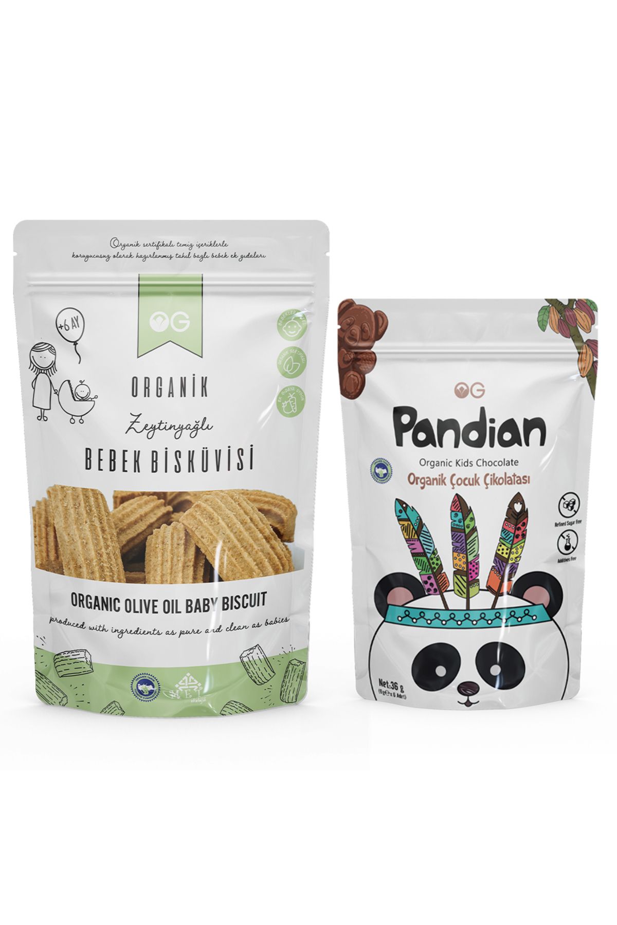 OG natural Organik Pandian Çocuk Çikolatası Ve Organik Bebek Bisküvisi Seti