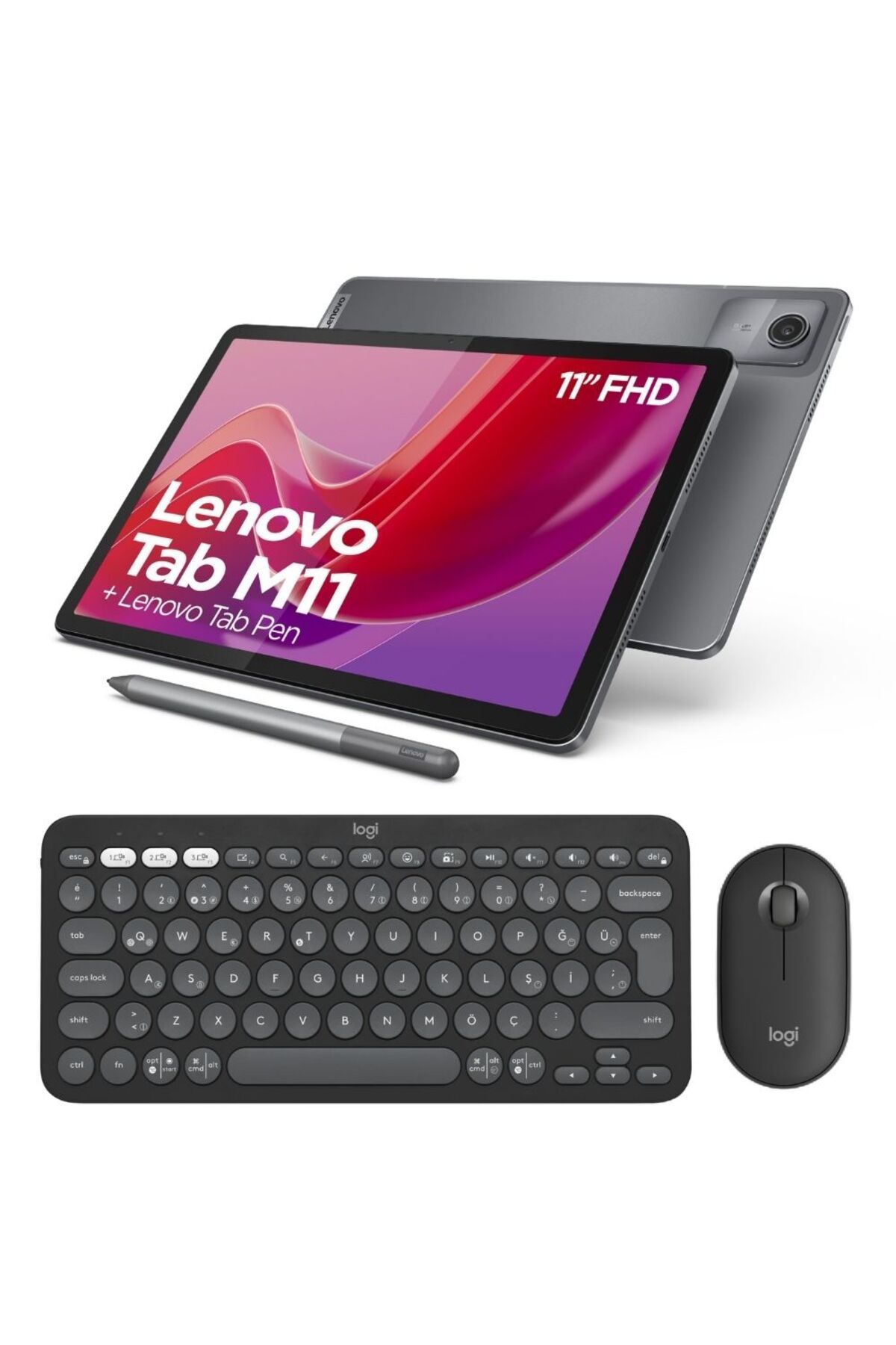 LENOVO Tab M11 11'' 4GB 128GB LTE Tablet ZADB0231TR Tab Pen + Logitech Pebble Klavye Mouse Grafit