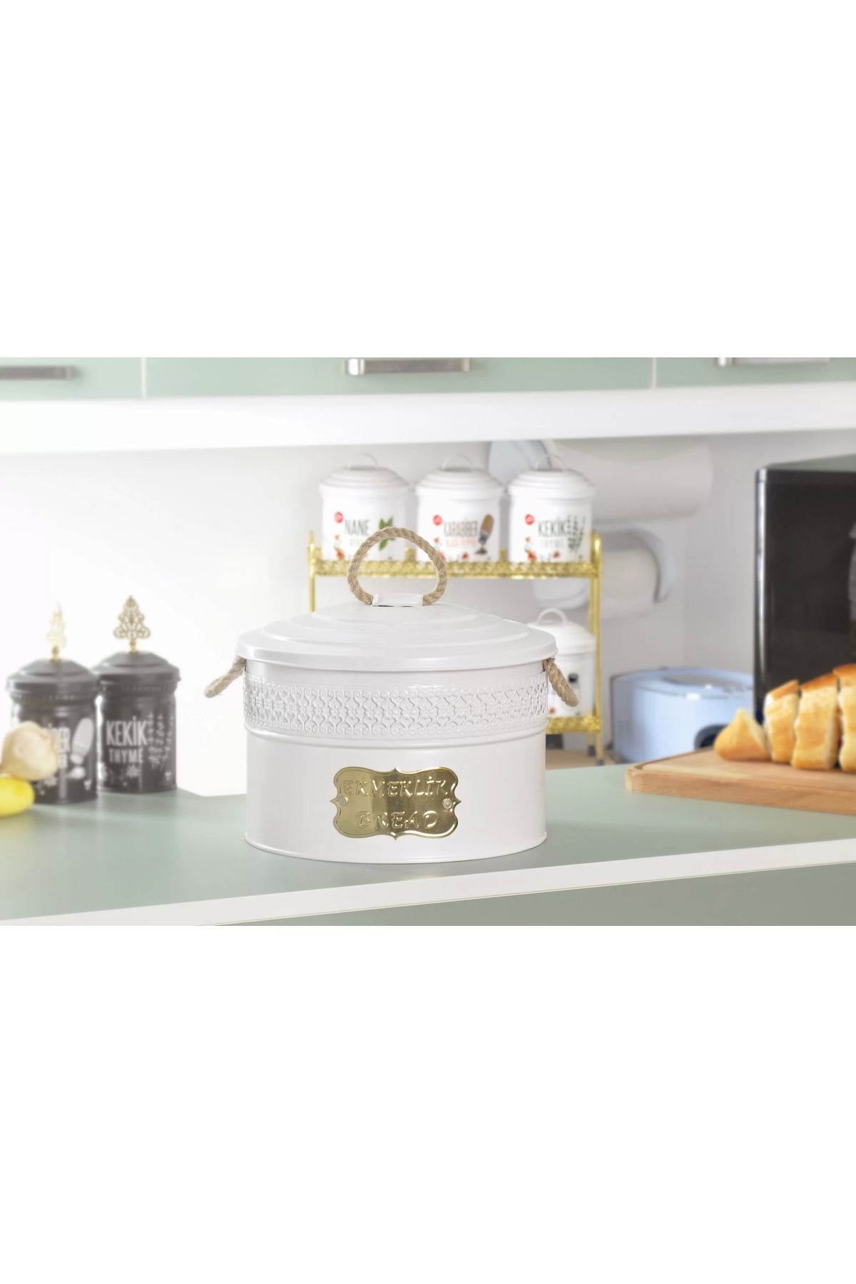 Evistro Metal Ekmeklik Ekmek Saklama Kutusu Desenli Beyaz