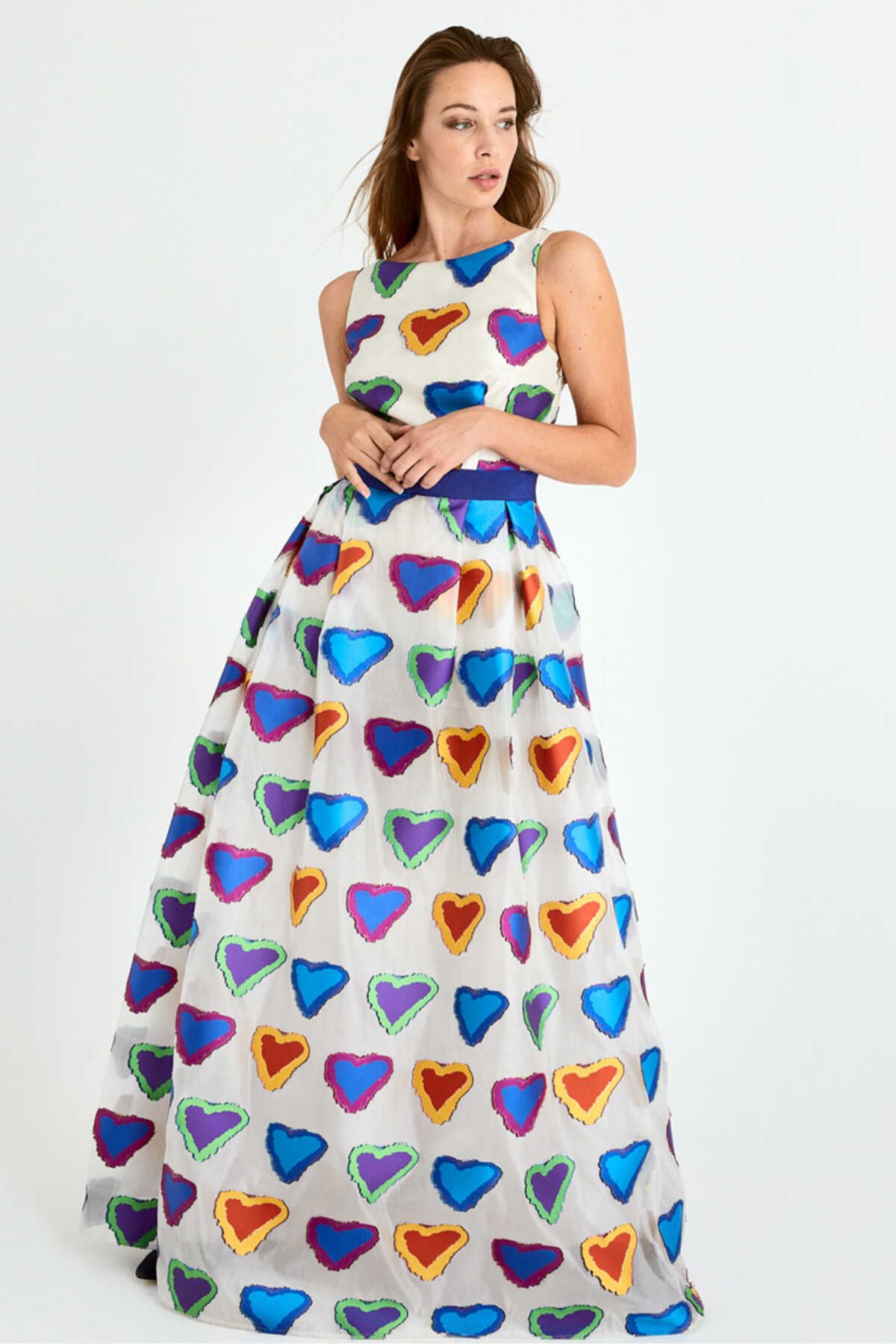 Roman Kalp Desenli Kuşaklı Nişan Elbisesi Standart Renk Y2011330_089