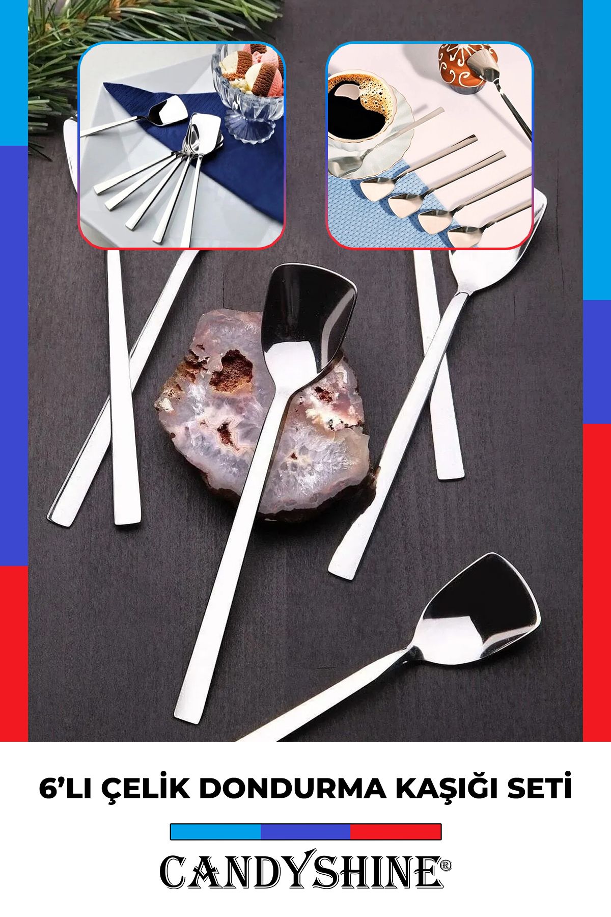 CandyShine 6'lı Paslanmaz Çelik Dondurma Kaşığı Seti