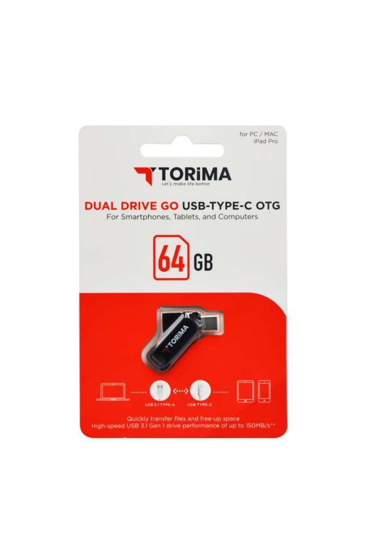 Torima Siyah 64GB Çift Sürücülü USB-TYPE-C OTG