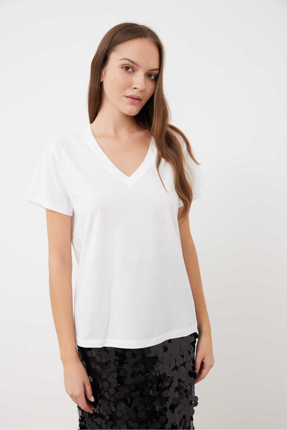 Roman Basic V Yaka T-shirt Beyaz K2454101_002
