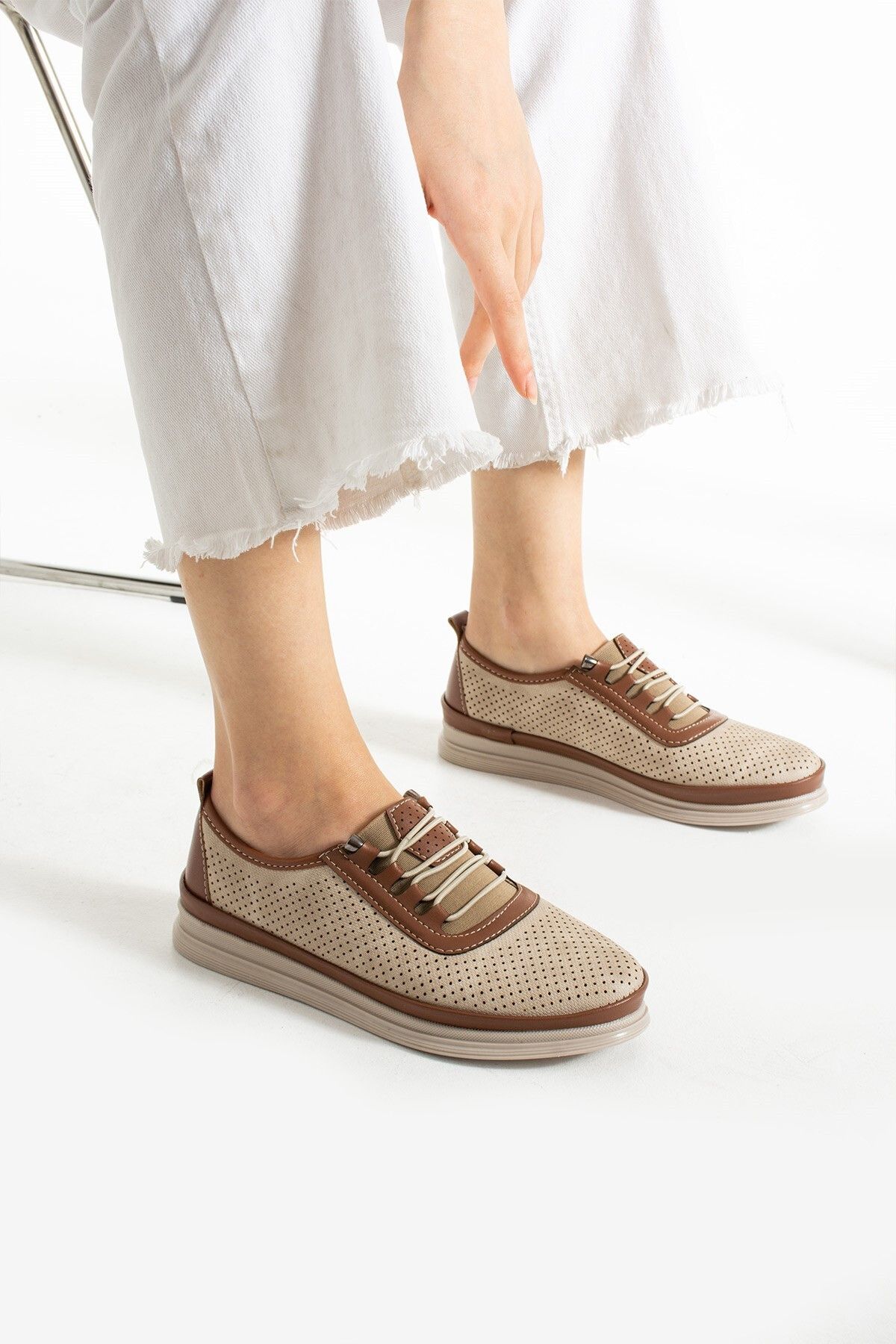 HKM shoes Yeni Sezon Kadın Günlük Hafif Mevsimlik  Rahat Tam Ortopedik Bağcıklı Babet Ayakkabı