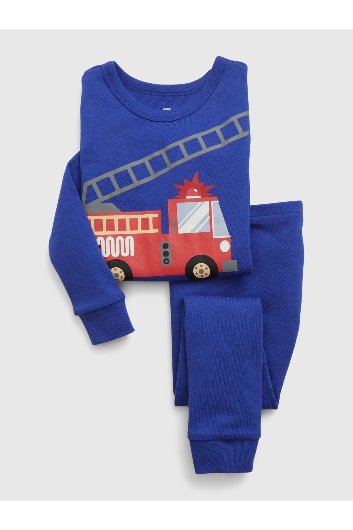 GAP Kız Bebek Mavi Organik Pamuk İtfaiye Grafikli Pijama Takımı