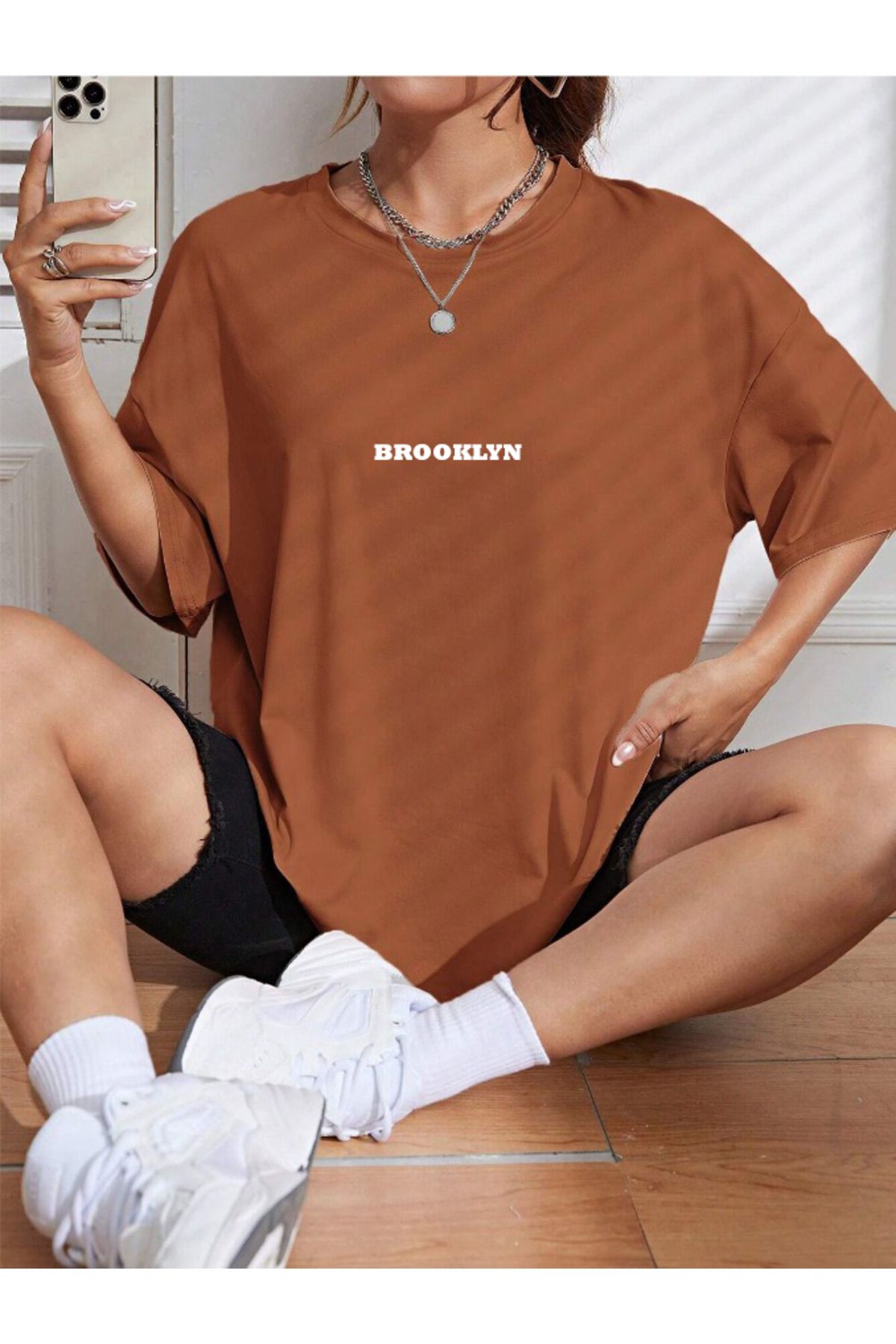 ALEGORİ Unisex Kadın/Erkek BROOKLYN Renkli Özel Baskılı Oversize Pamuk Penye T-Shirt
