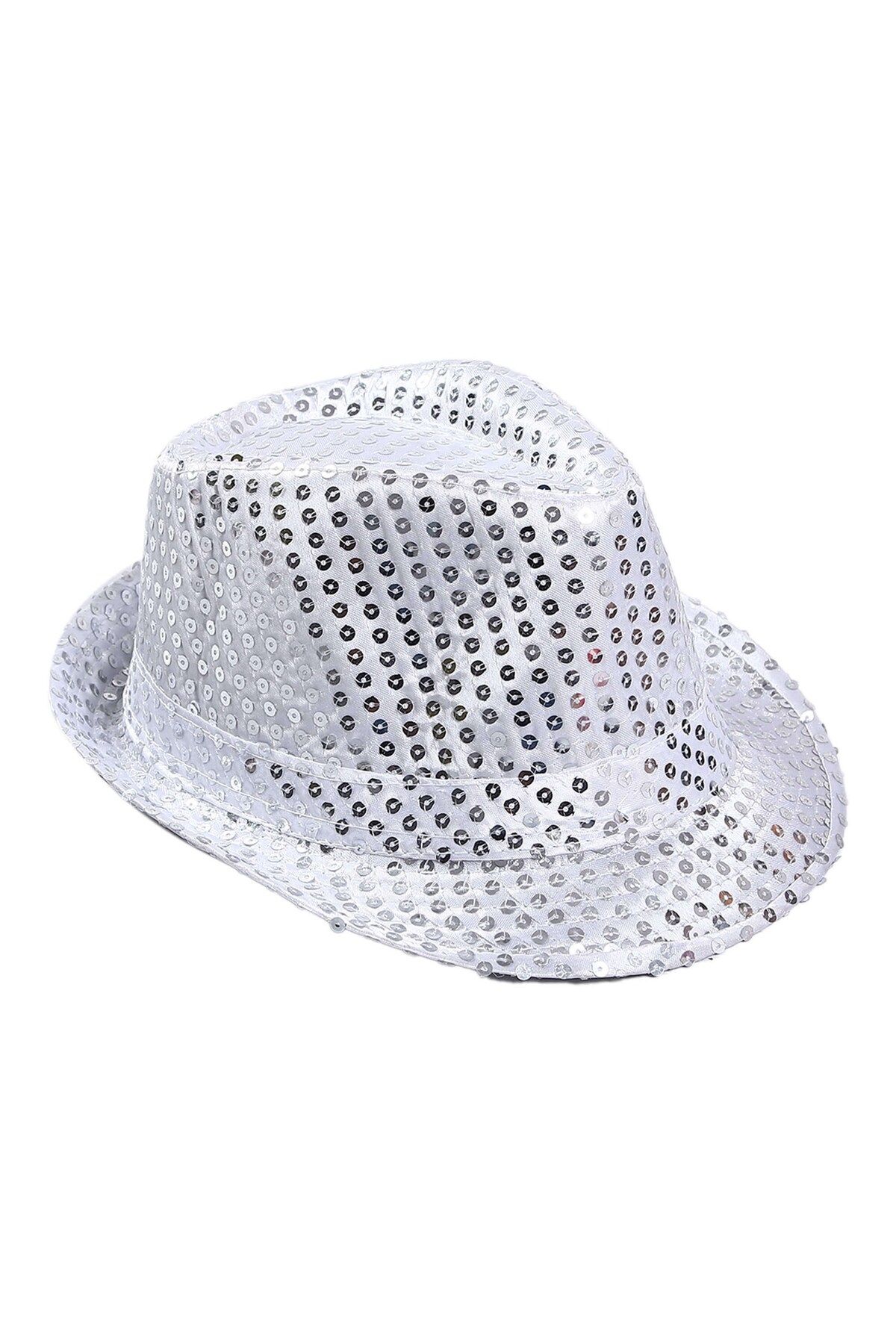 TEKNO İSTANBUL Çocuk Boy Gümüş Payetli Şapka Gösteri Şapkası Michael Jackson Şapkası 54 No