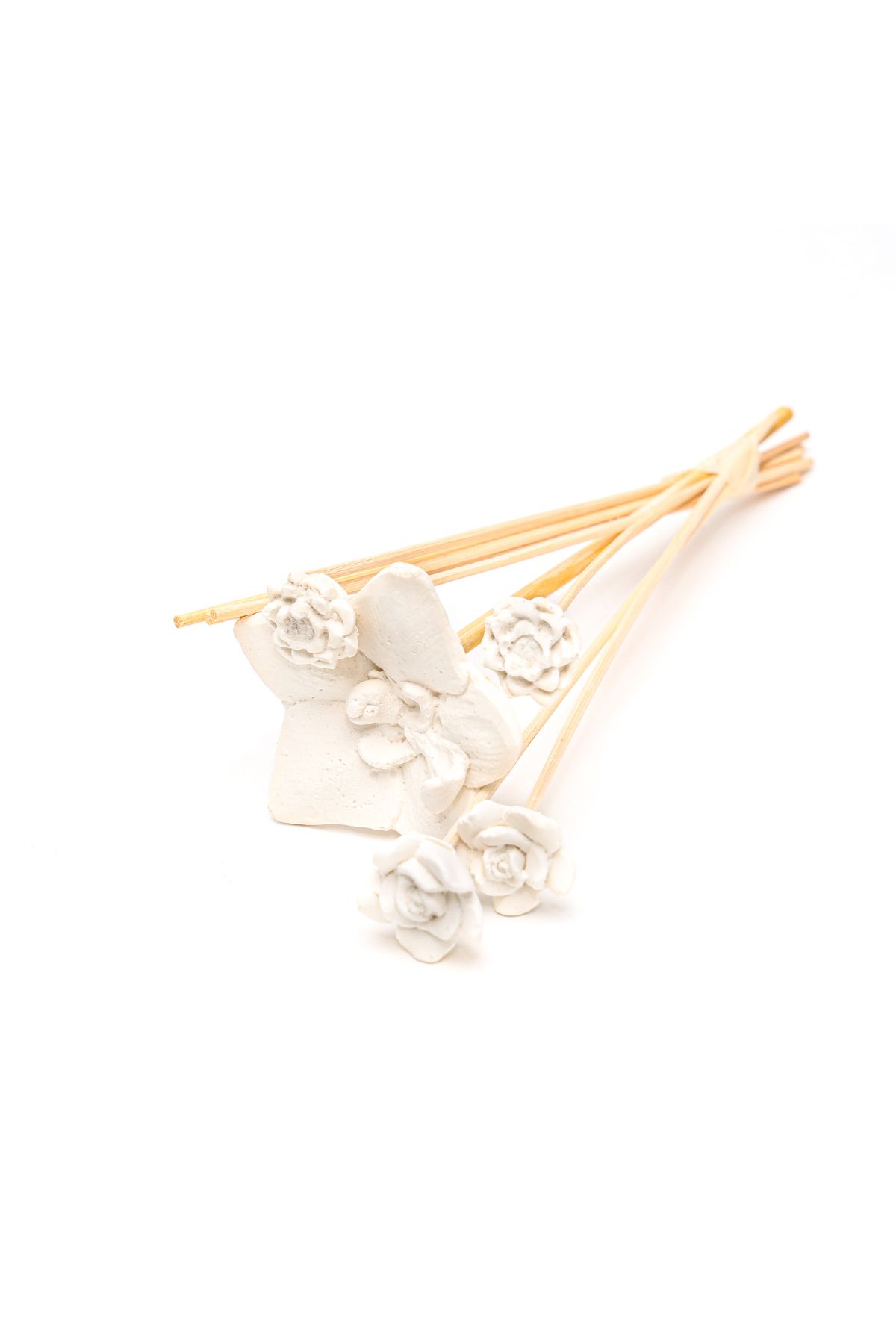 Missi Beyaz Karışık Çiçek Taşlı 10'lu Doğal Bambu Kamış Seti