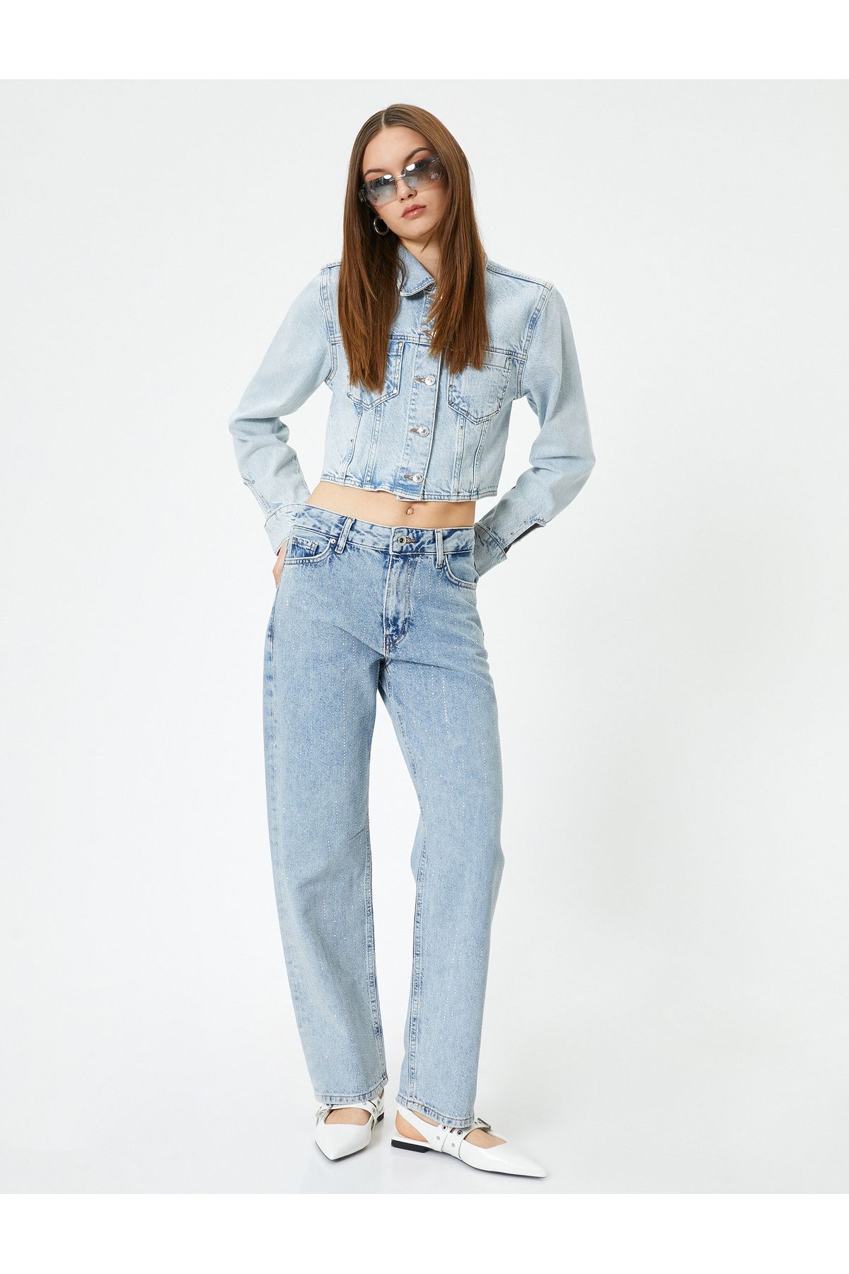 Koton Taşlı Kot Pantolon Düz Paça Cepli - Eve Straight Jeans