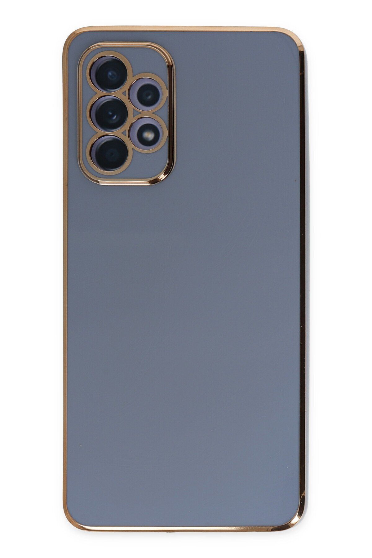 AQUA AKSESUAR Samsung Galaxy A32 Uyumlu Parlak Altın Kenarlı Kamera Korumalı Dayanıklı Kılıf - Mavi