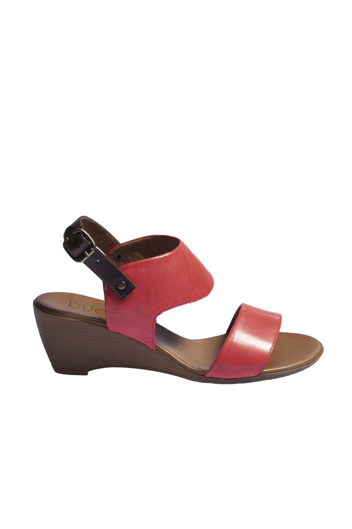 BUENO Shoes Kırmızı Deri Kadın Dolgu Topuklu Sandalet