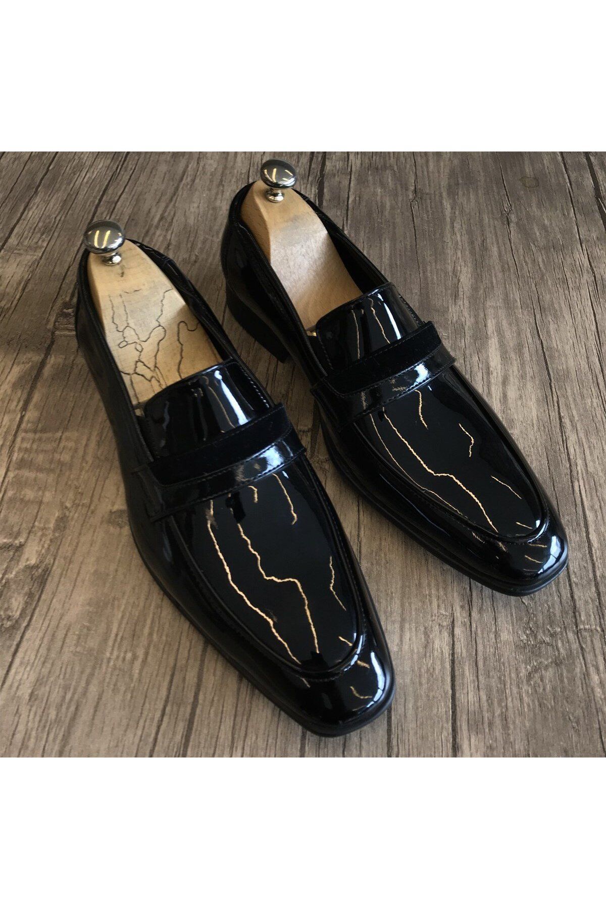 TerziAdemAltun İtalyan Stil Damatlık Erkek Rugan Ayakkabı Siyah T4819