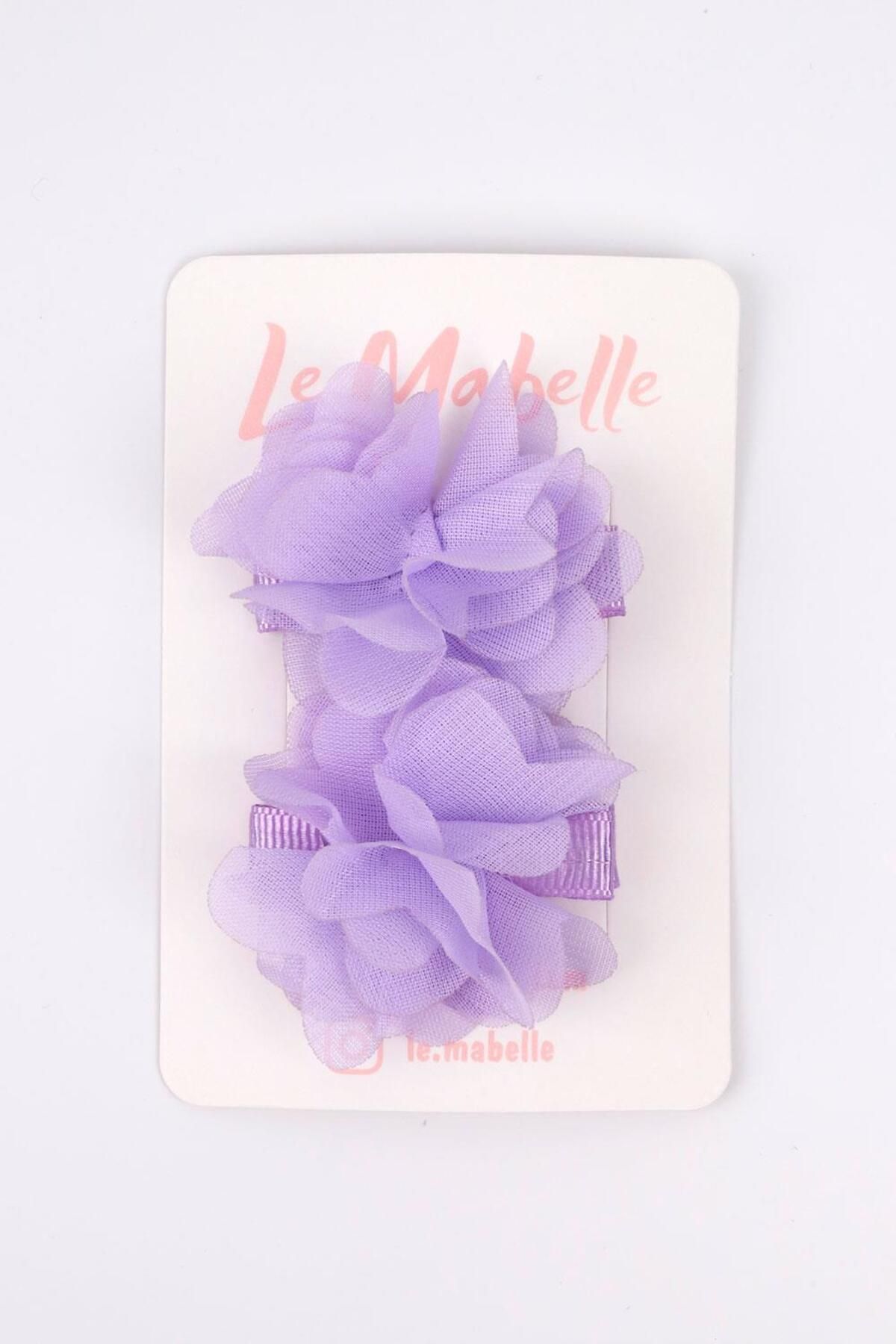 Le Mabelle Lila 2'li Tül Çiçek Kız Çocuk Klips Toka Set