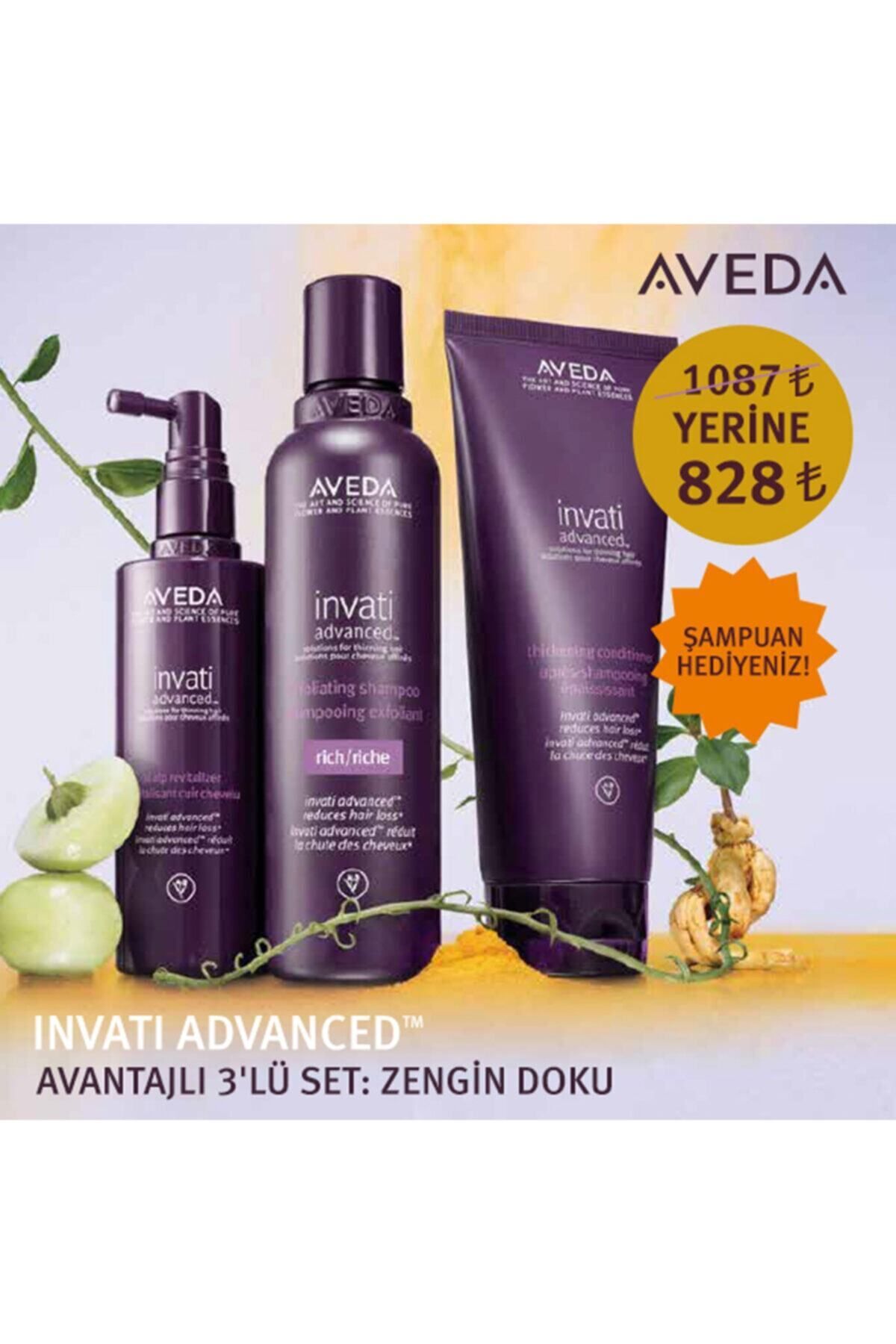 Aveda Invati Advanced Avantajlı 3'lü Set : Zengin Doku saç dökülmesine özel formül
