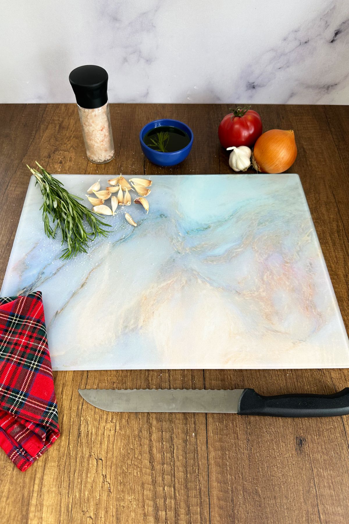 Decorita Supreme Mermer Görünümlü | Cam Kesme Tahtası - Cam Kesme Tablası | 30cm x 40cm