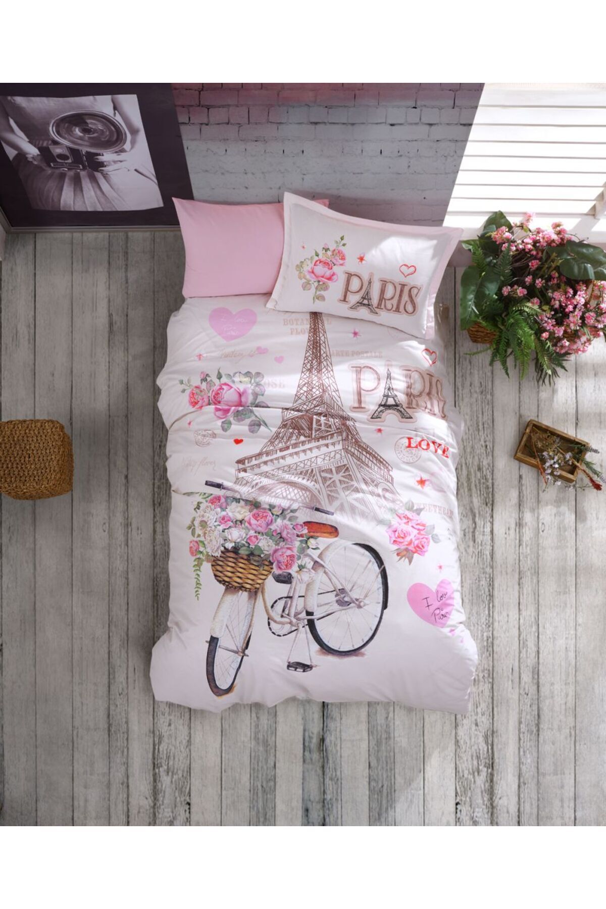 Clasy Ranforce %100 Pamuk Yatak Örtüsü Paris Love Pembe