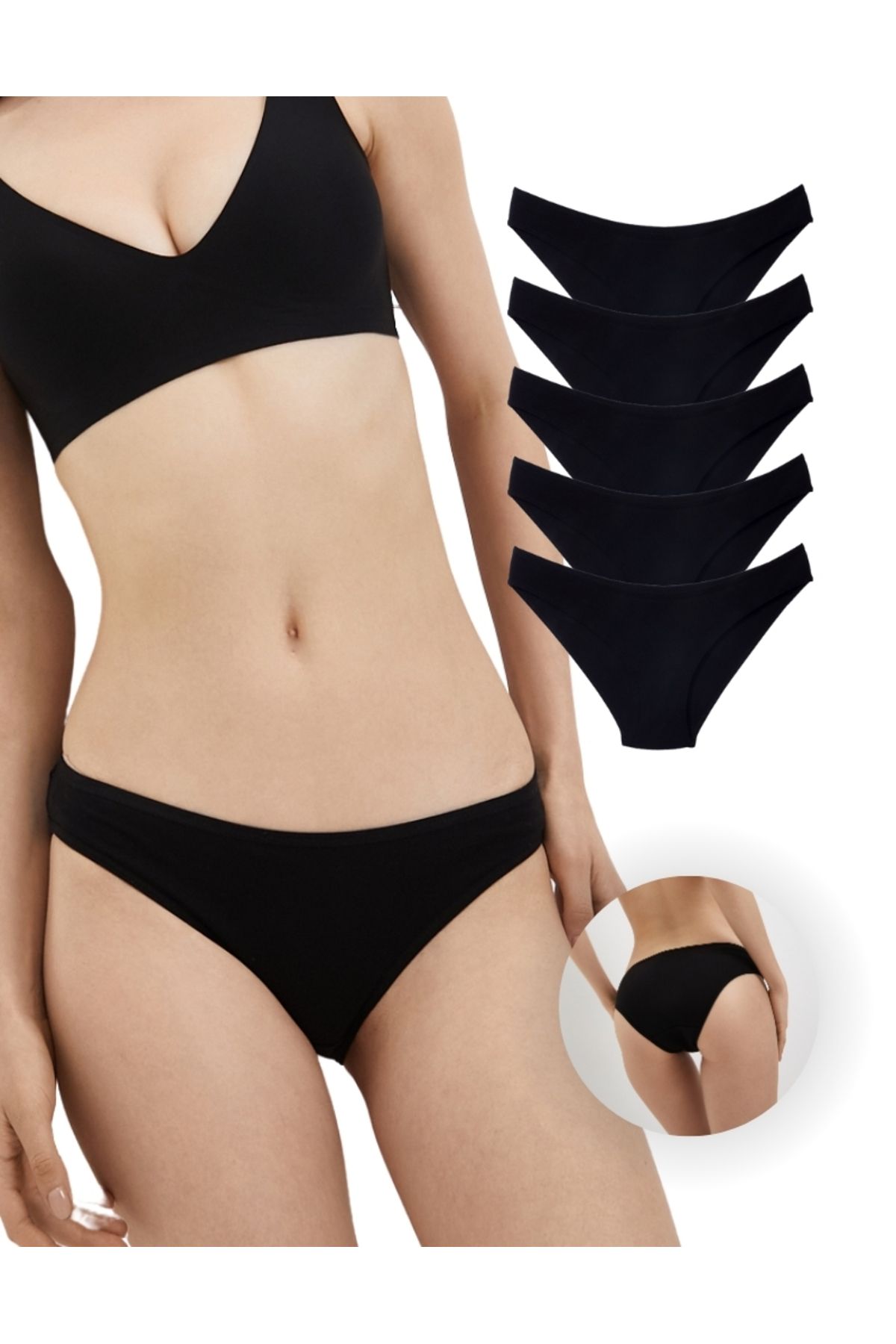 ALYA UNDERWEAR Kadın Bikini Kesim Pamuklu Külot - 5 Adet Siyah (S, M, L, XL, 2XL)