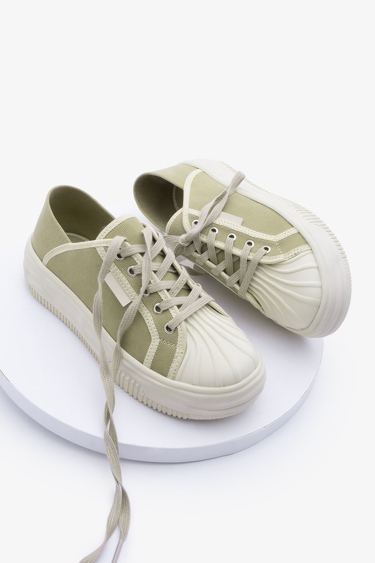 Marjin Kadın Sneaker Kalın Taban Bağcıklı Spor Ayakkabı Arnes Haki