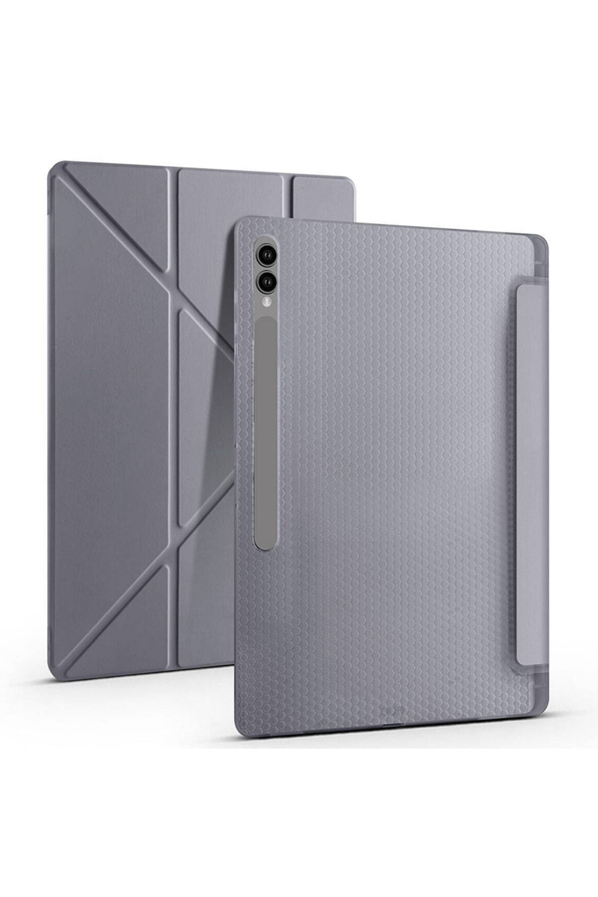 Eiroo Fold Samsung Galaxy Tab S9 / Tab S9 FE Kalemlikli Standlı Gri Kılıf