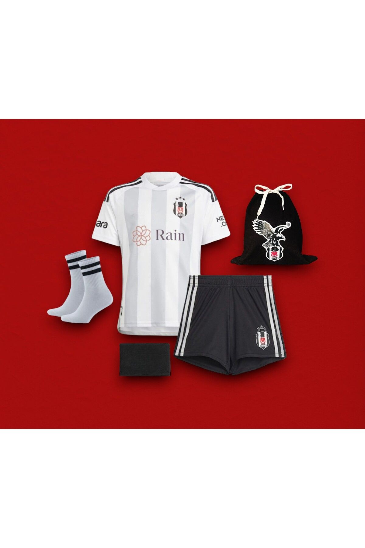Nevruz Siyah Beyaz-bêşiktas Yeni Sezon Futbol Forması 5'li Set - Forma Şort Çorap Bileklik Ve Çanta - White