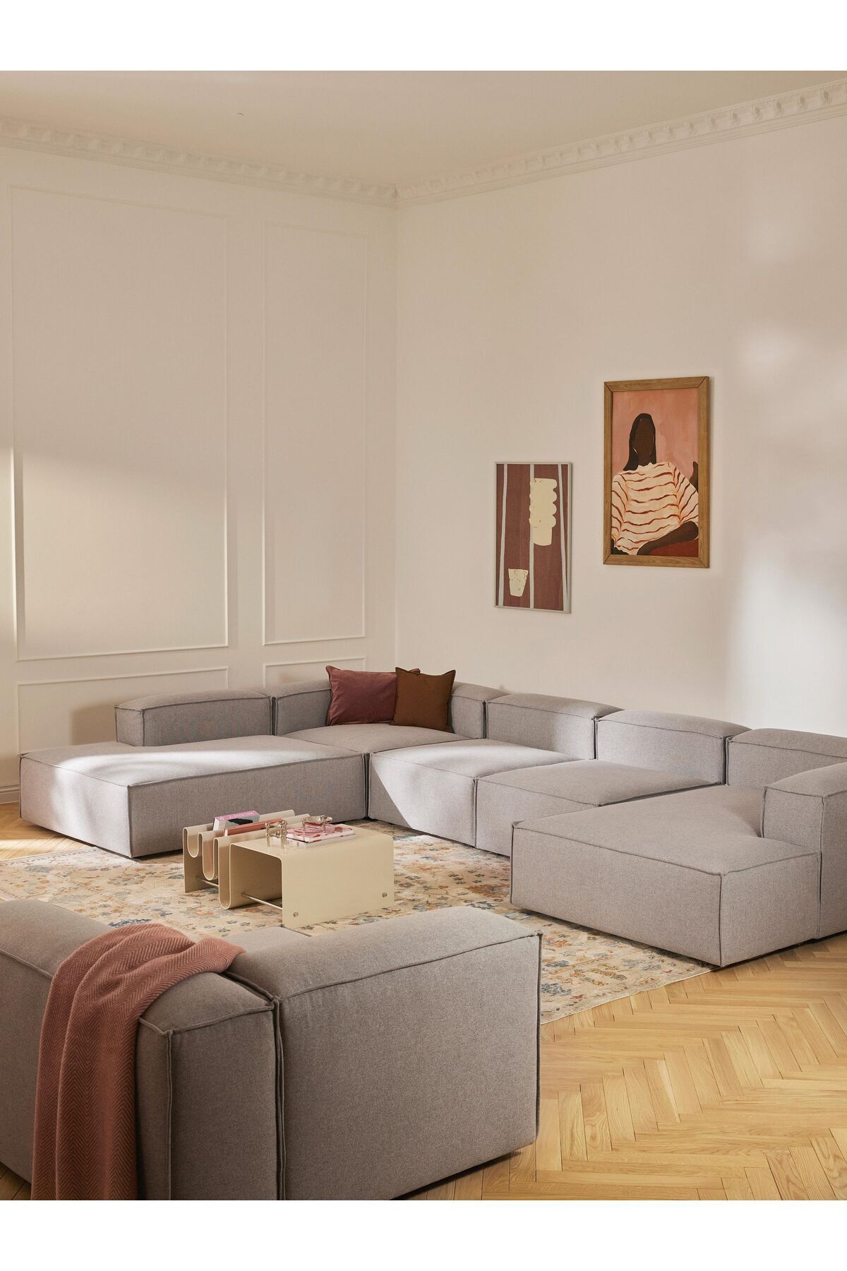 S Home Design Concept Frida 5 Modül Pofidik Modüler Kanepe Xl Köşe Koltuk Takımı Keten Açık Gri Sol Köşe