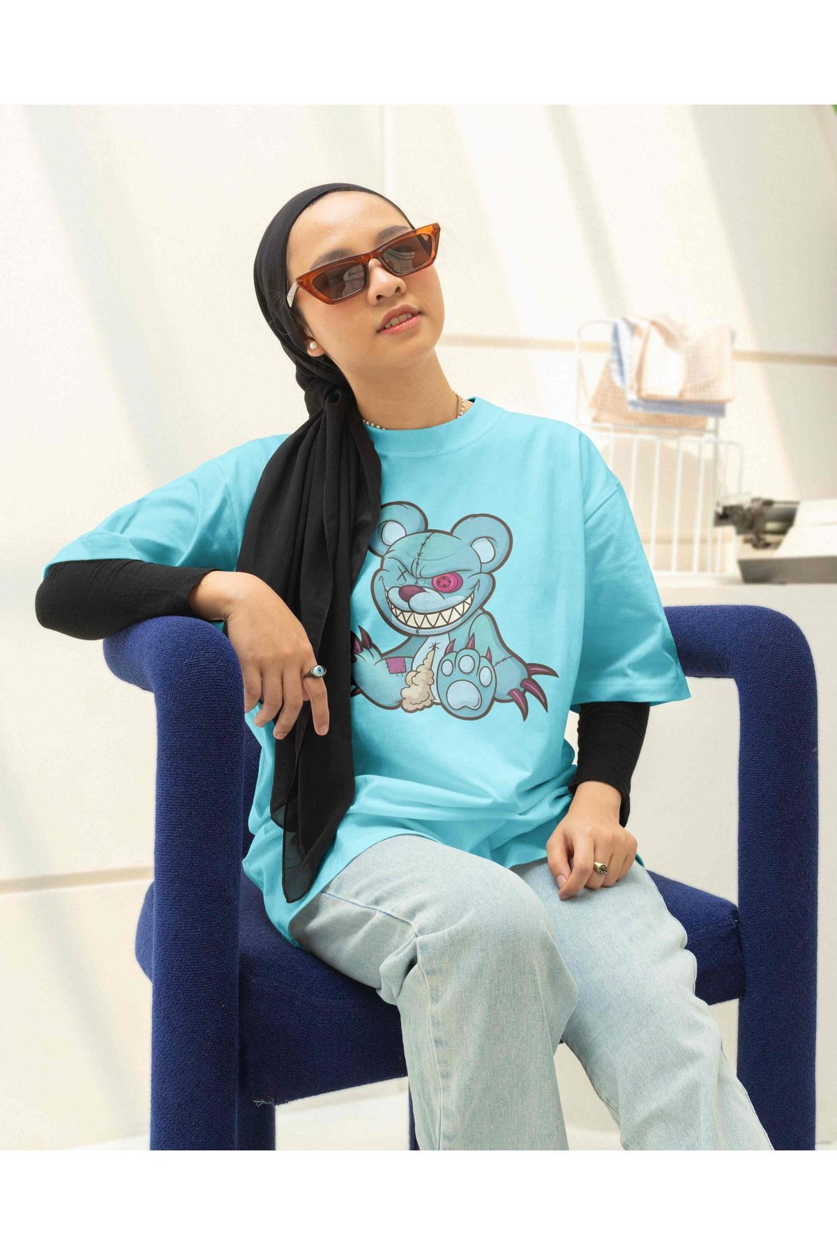 DogFish Baskılı Oversize T-shirt Bebe Mavisi