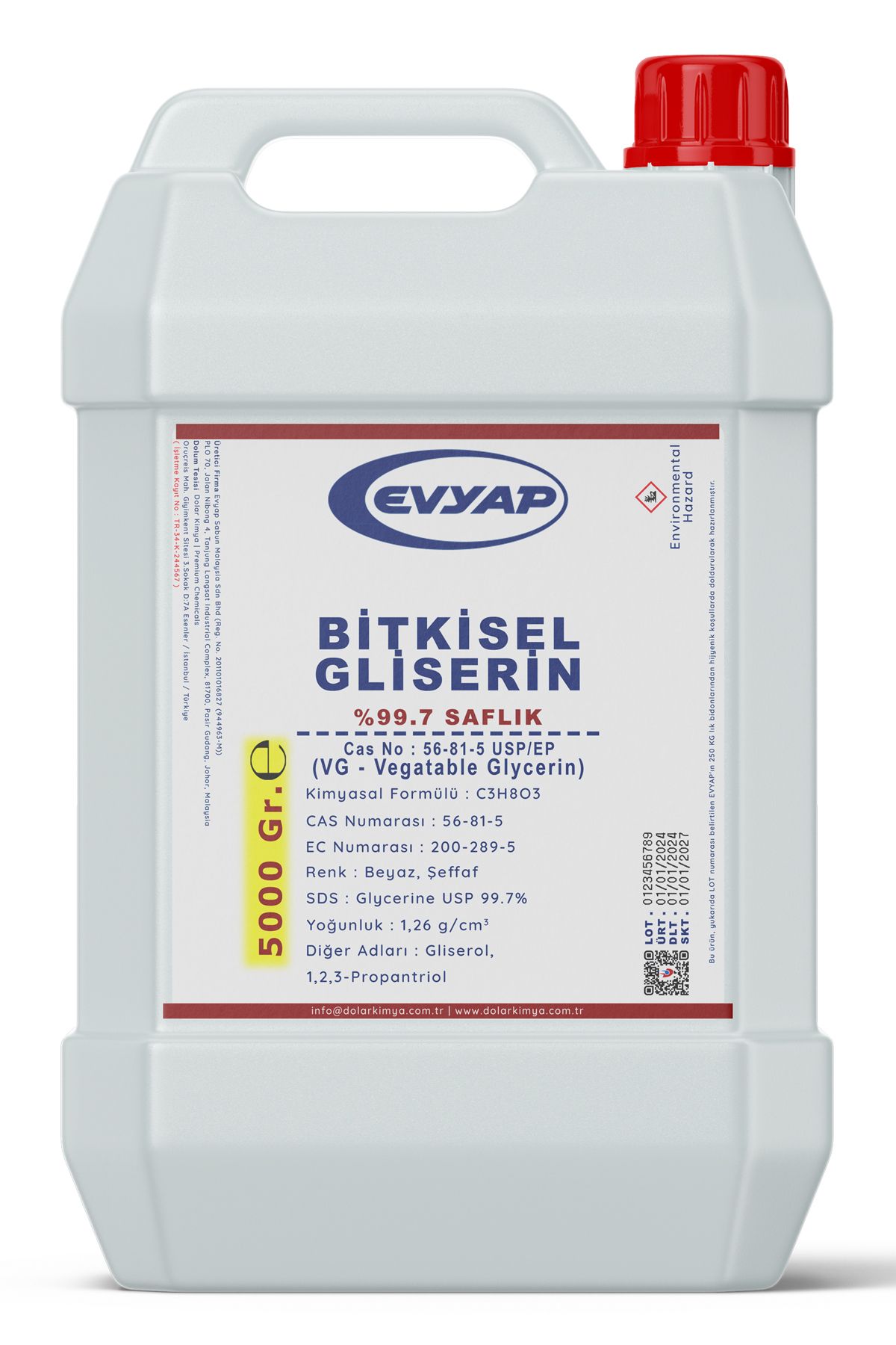 Evyap Bitkisel Gliserin | %99.7 Saflık | Gıda Tipi Yenilebilir | 5.00 Kg