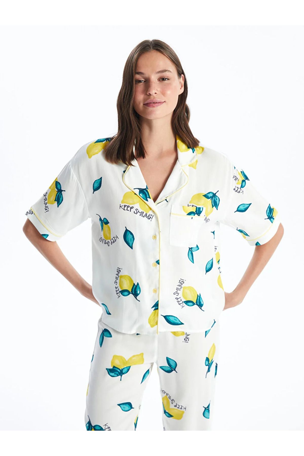 LC Waikiki LCW DREAM Gömlek Yaka Desenli Kısa Kollu Kadın Pijama Takımı