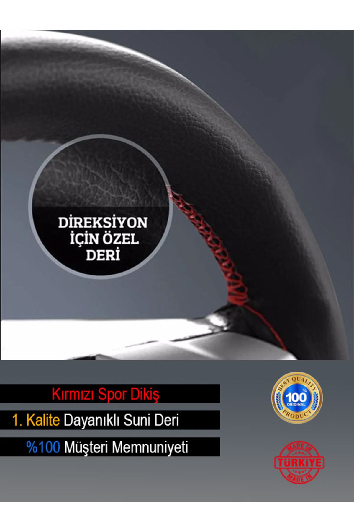 Genel Markalar Hyundai i30 ÖZEL süper deri Direksiyon Kılıfı, Dikmeli Kırmızı Spor Dikişli