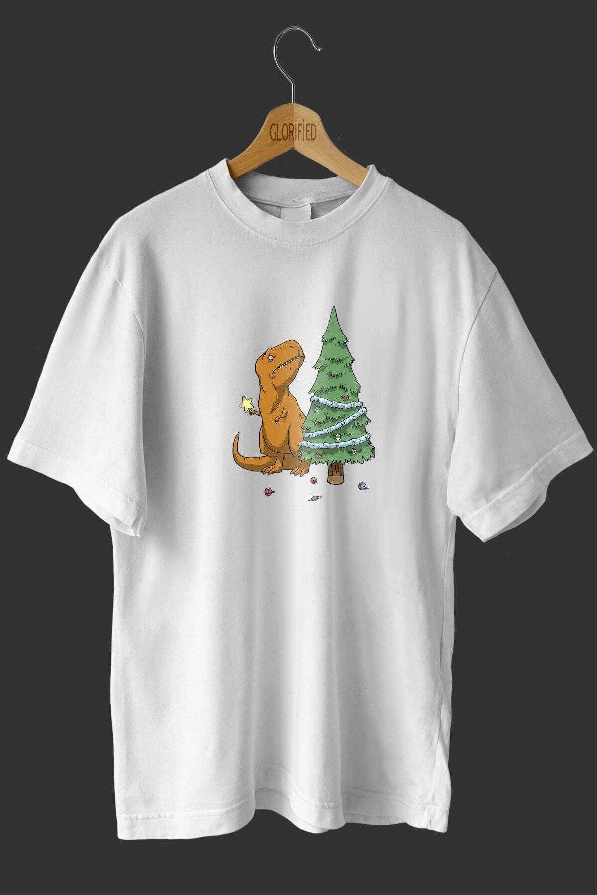 CB MAN COLLECTİON Yılbaşı Dinosu Tasarım Baskılı Oversize T-shirt