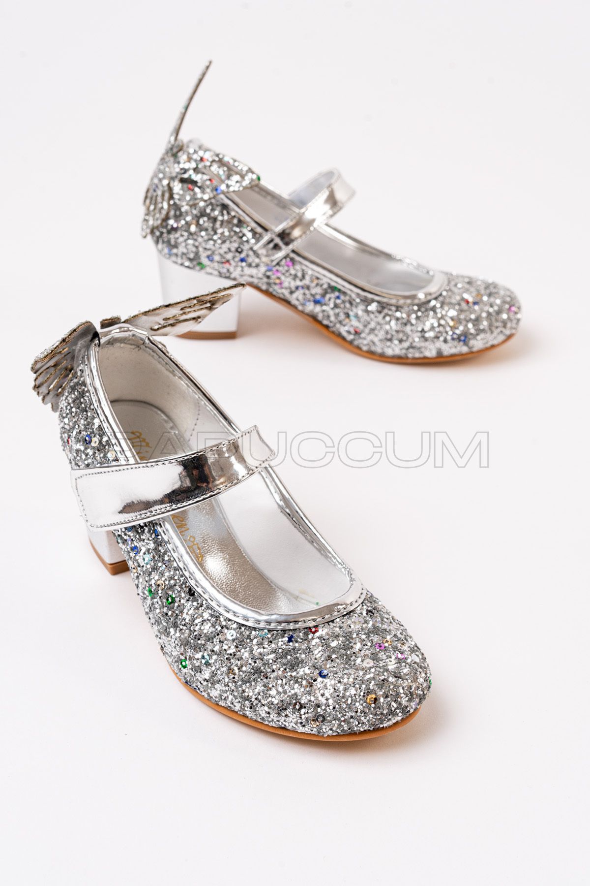 p papuccum ortopedi çocuk ayakkabıları Kız Çocuk Gümüş Kelebekli Topuklu Abiye Ayakkabı